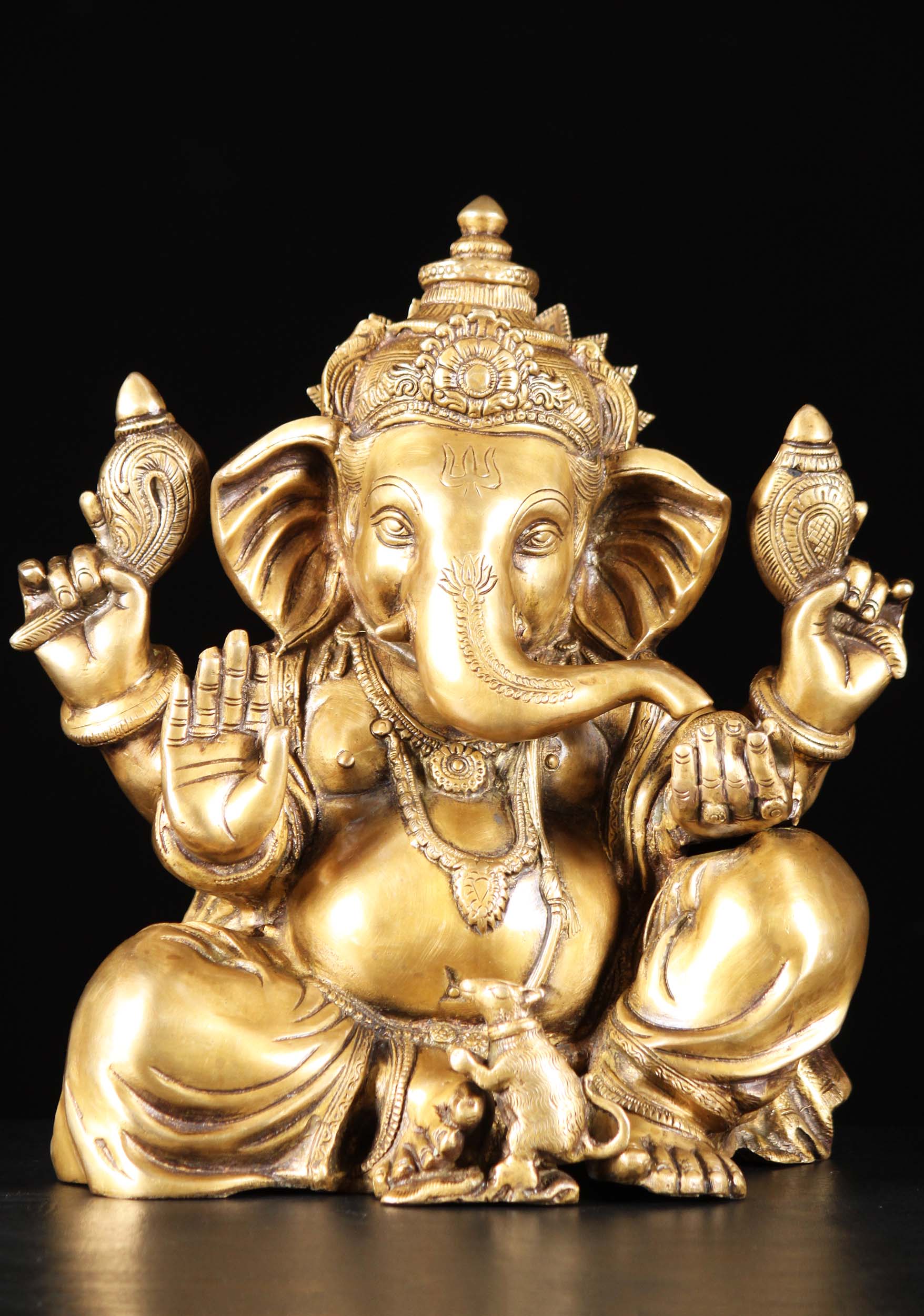 SOLD Brass Abhaya Ganesh Statue with Mooshika 13