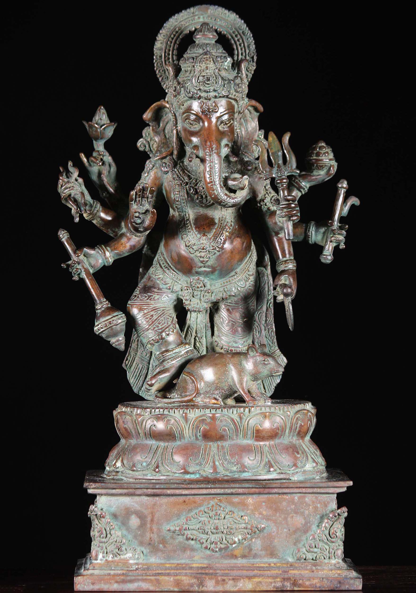 Brass High Quality Ganesh Statue with 8 Arms Standing on His Vehicel ...
