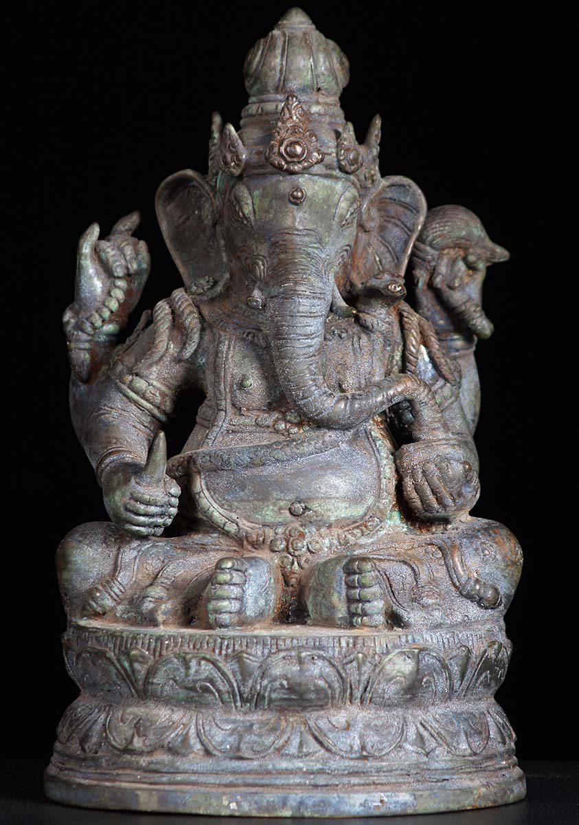 Bali Brass Antiique Seated Ganesh Statue 12"