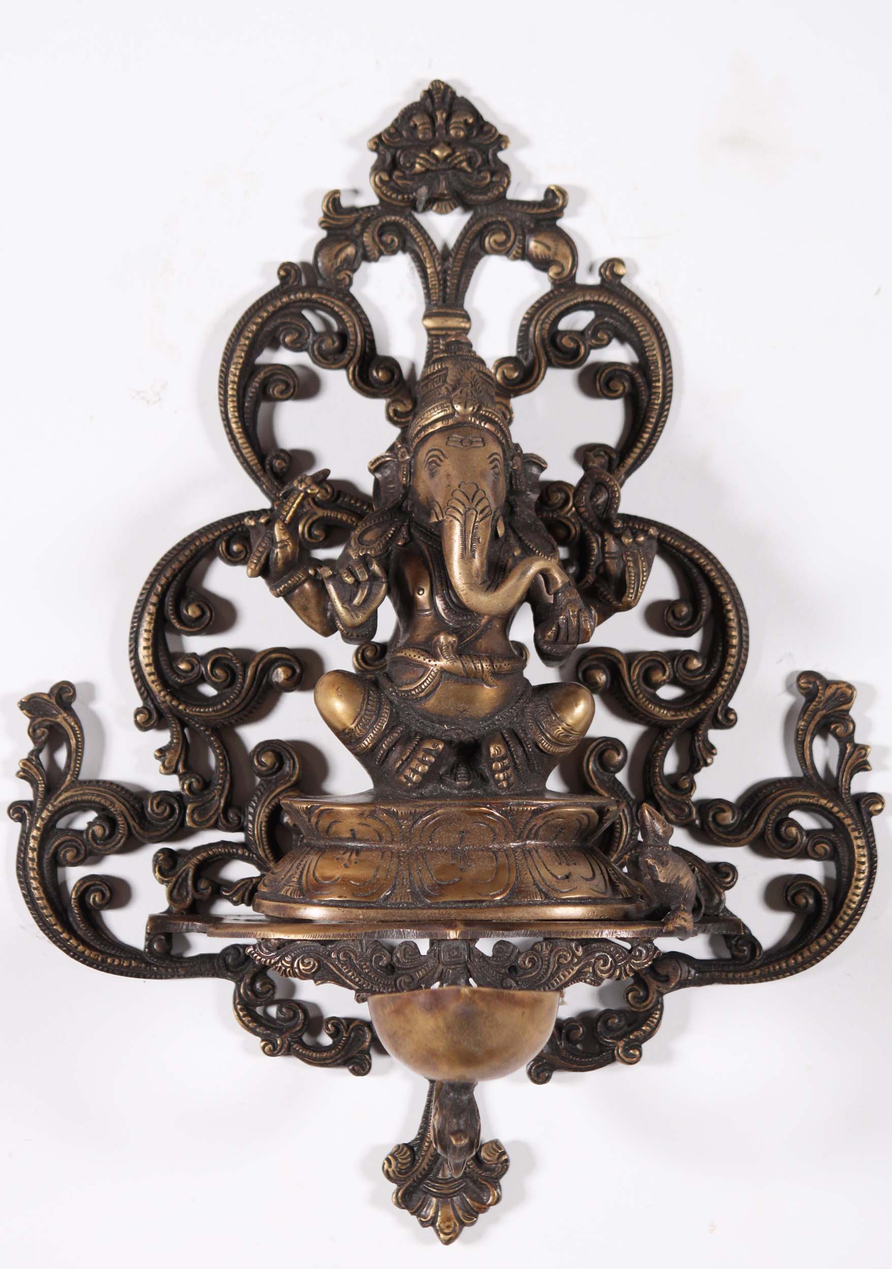 Brass Wall Hanging Ganesh Lamp or Deepam 14"