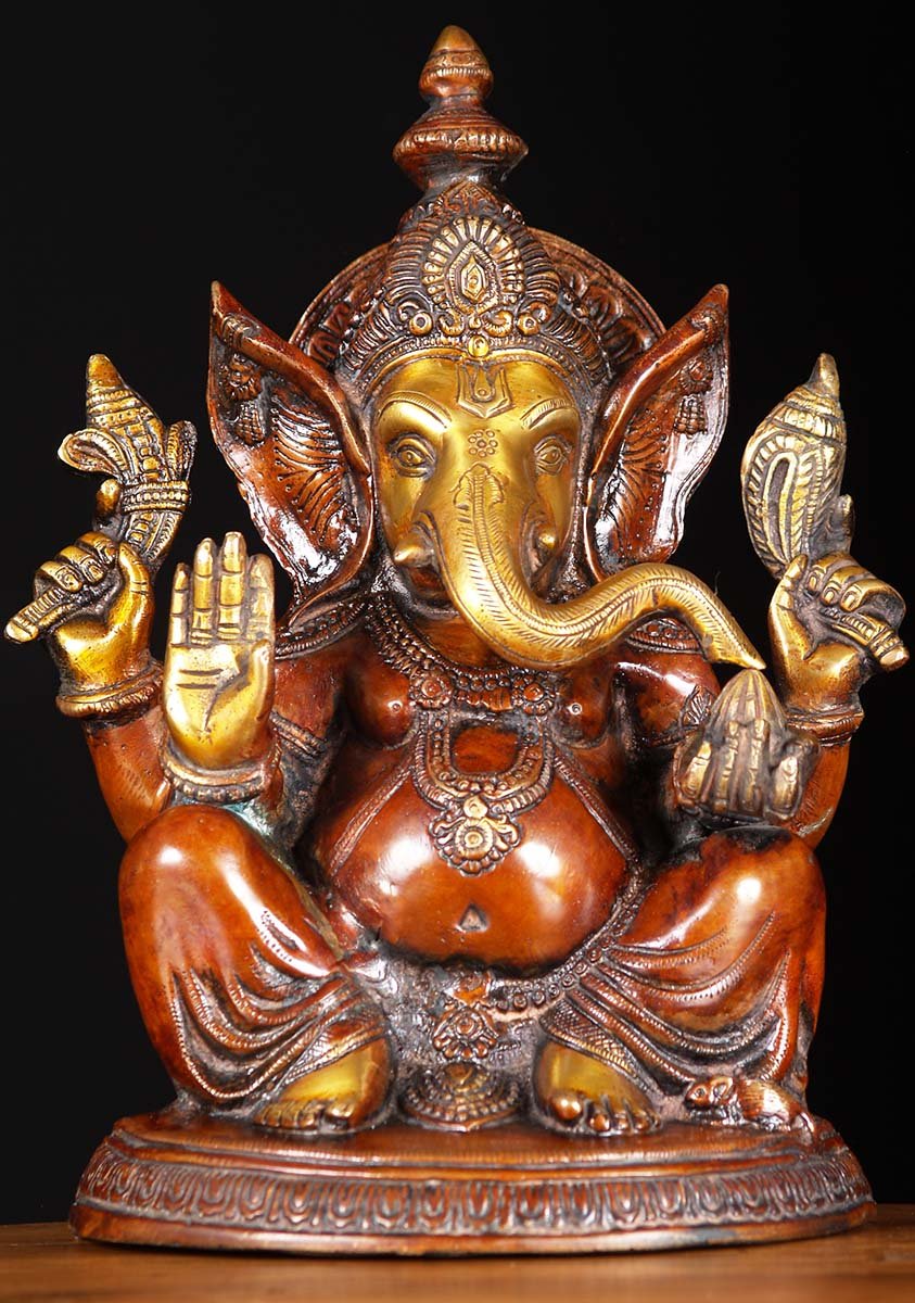 SOLD Brass Seated Ganesha with Rat 14