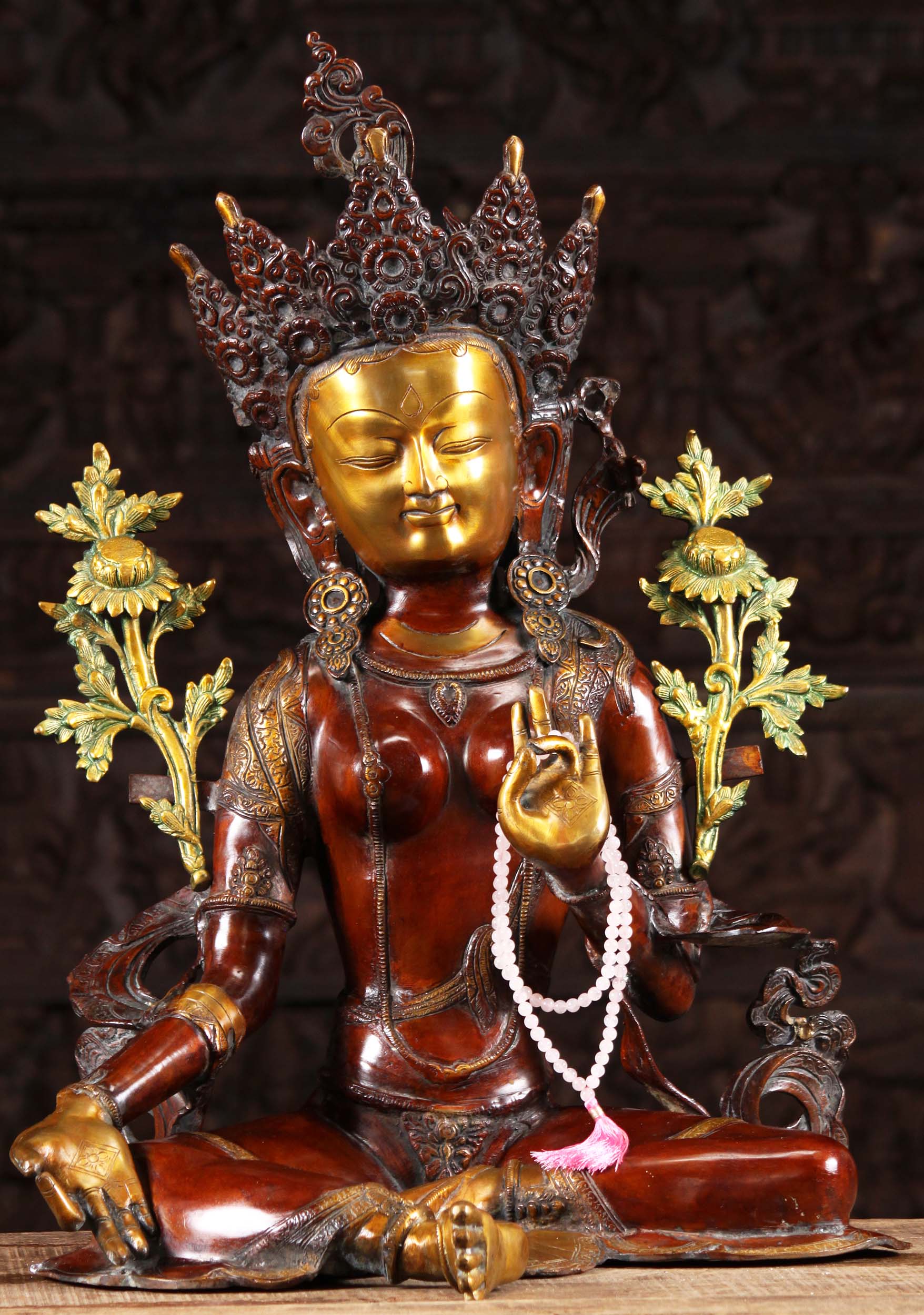 Brass Green Tara Statue in Teaching Mudra 27"