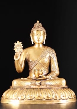 Brass Earth Touching Indian Style Buddha Statue Wearing Brocade Robes ...