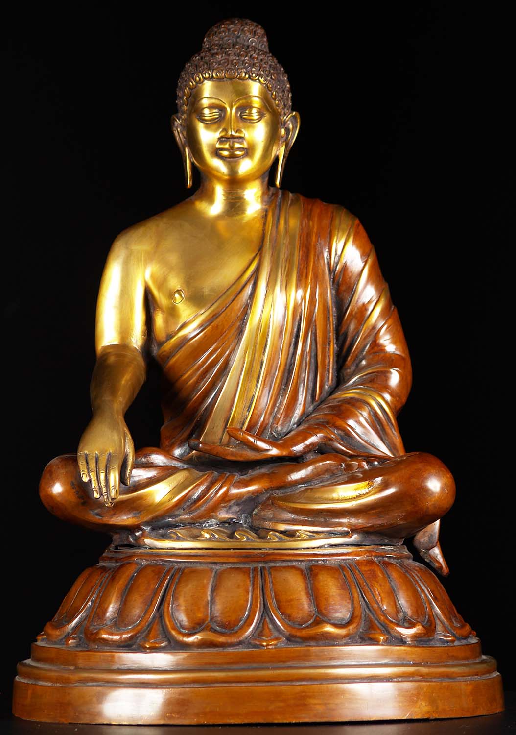 Gold And Copper Brass Seated Earth Touching Indian Buddha Statue for Home Decor 23"