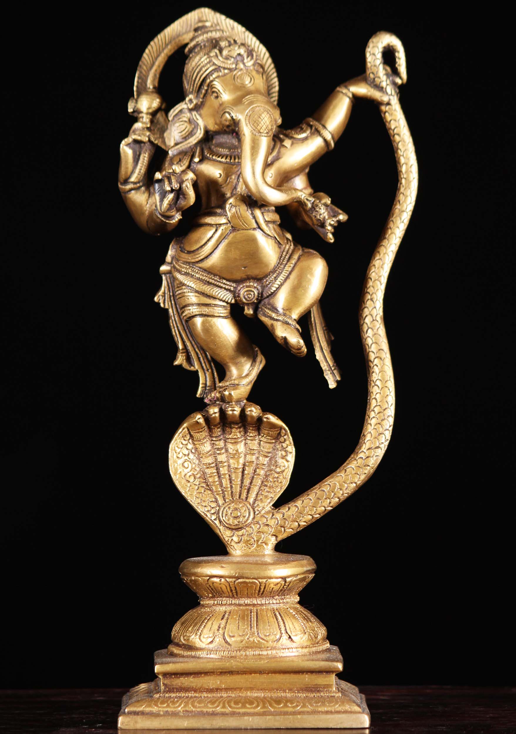 Sold Brass Ganesh Dancing On Kalinga The Serpent 12 89bs88z Lotus Sculpture 9428