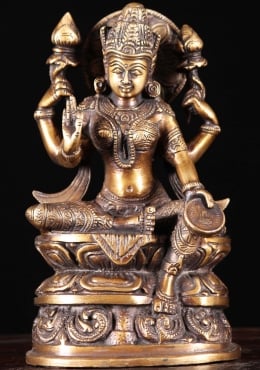 Large Brass Lakshmi Statue Holding Deepa Lamp with 2 Parrots on ...