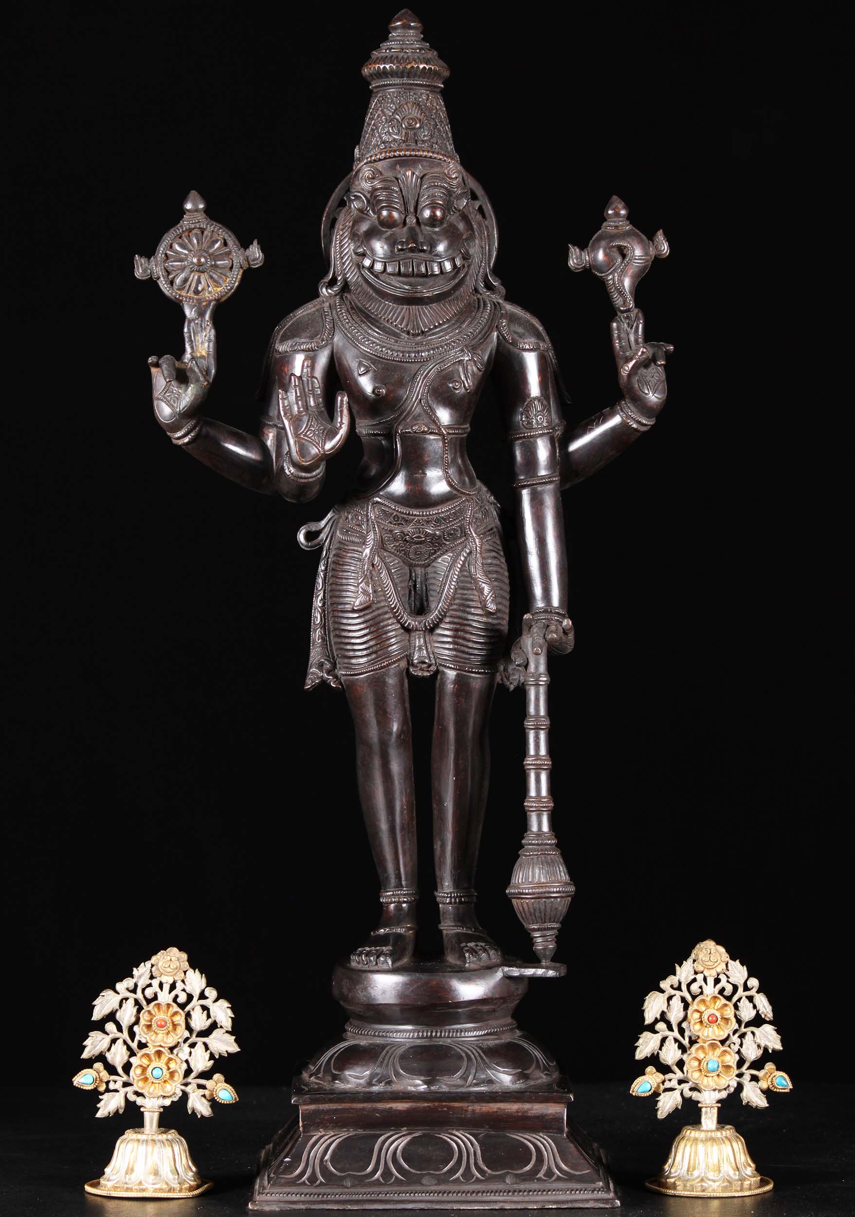 Bronze Narasimha with Conch, Discus & Club 24"