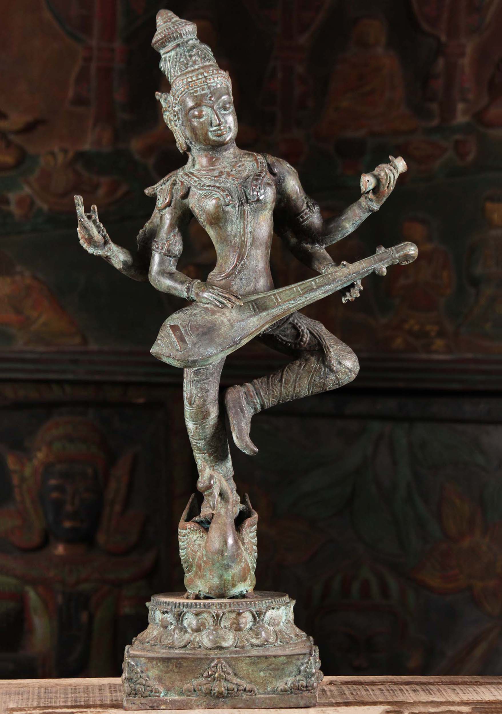 Brass Saraswati Dancing With Swan 23"