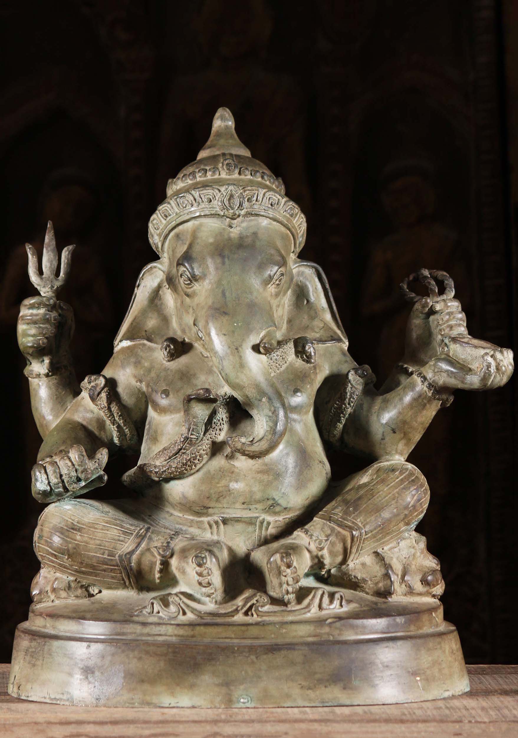 Brass Ganesha Statue with Piercing Eyes 18"