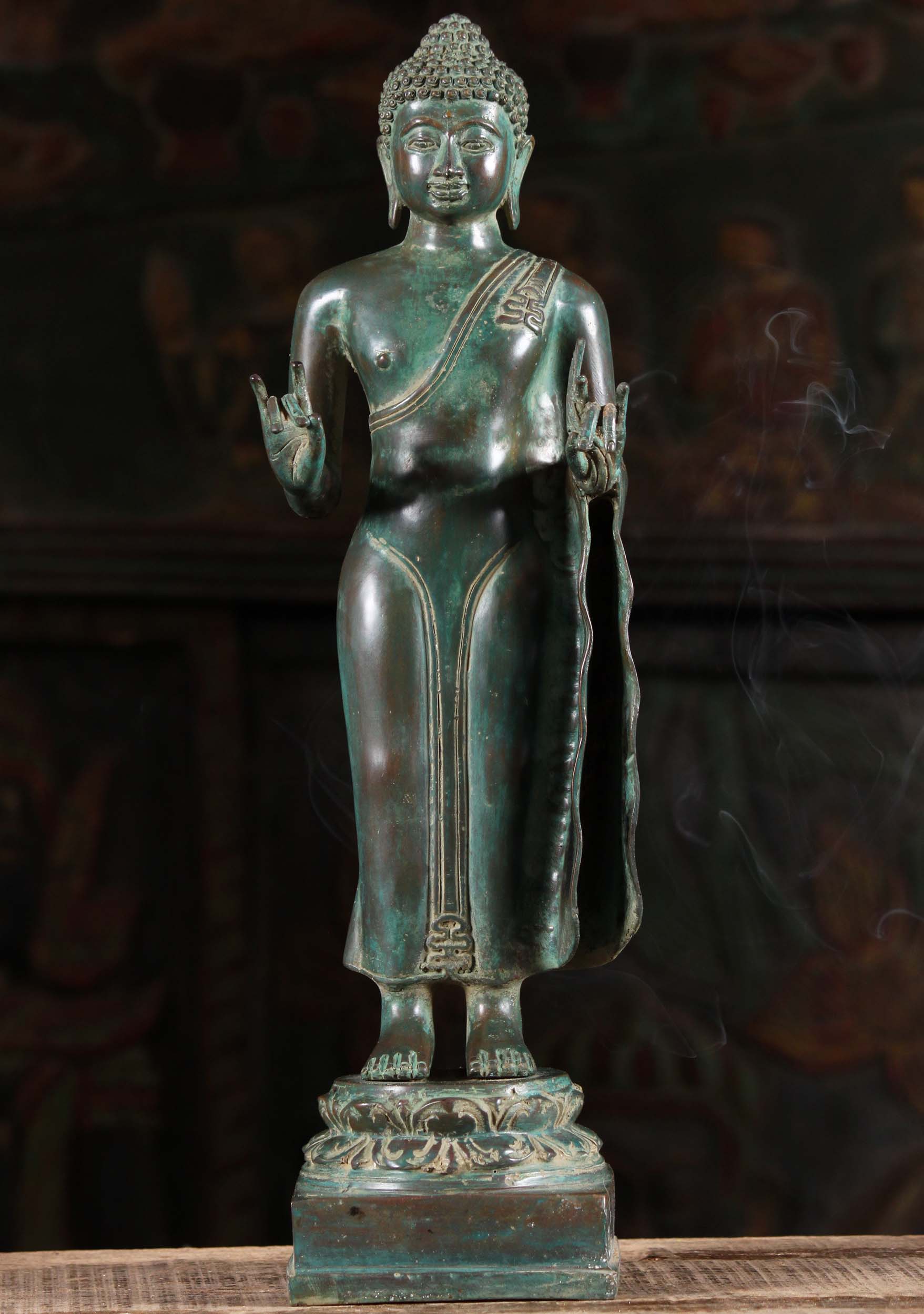 Brass Standing Gupta Style Buddha Sculpture 16"