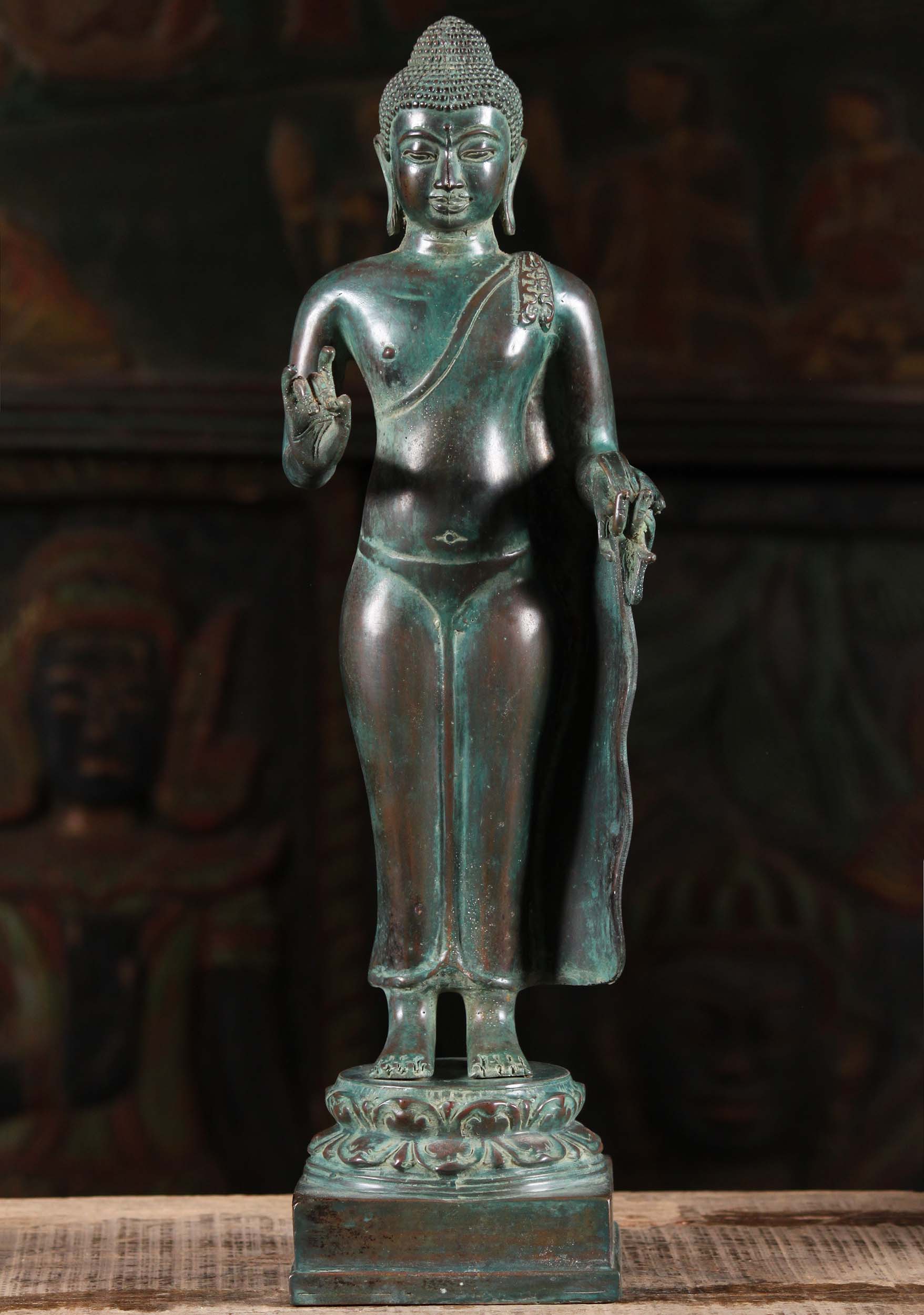 Brass Standing Gupta Style Buddha Statue 16"