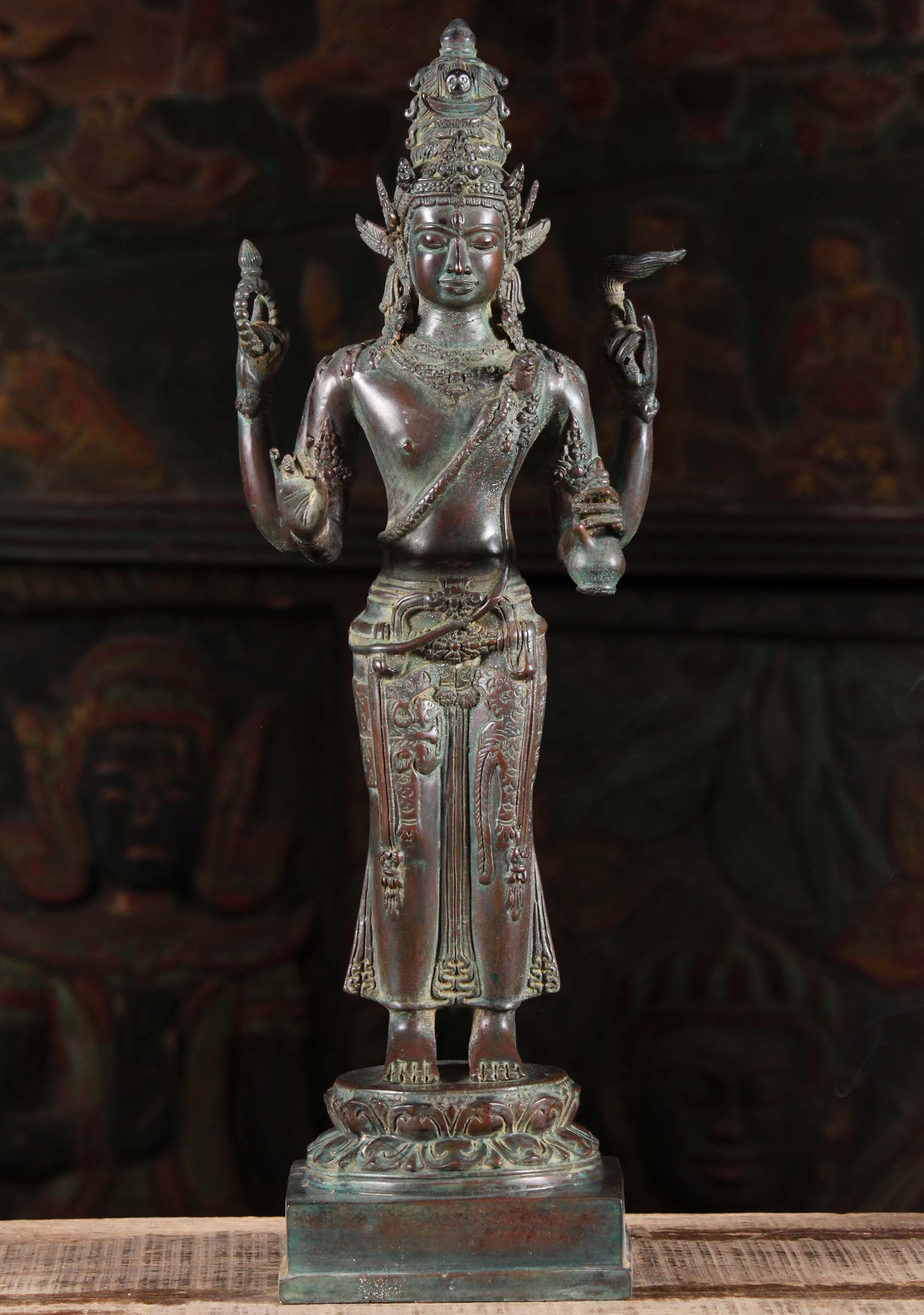 Brass Shiva Statue Holding Malas & Kamandalu 19"