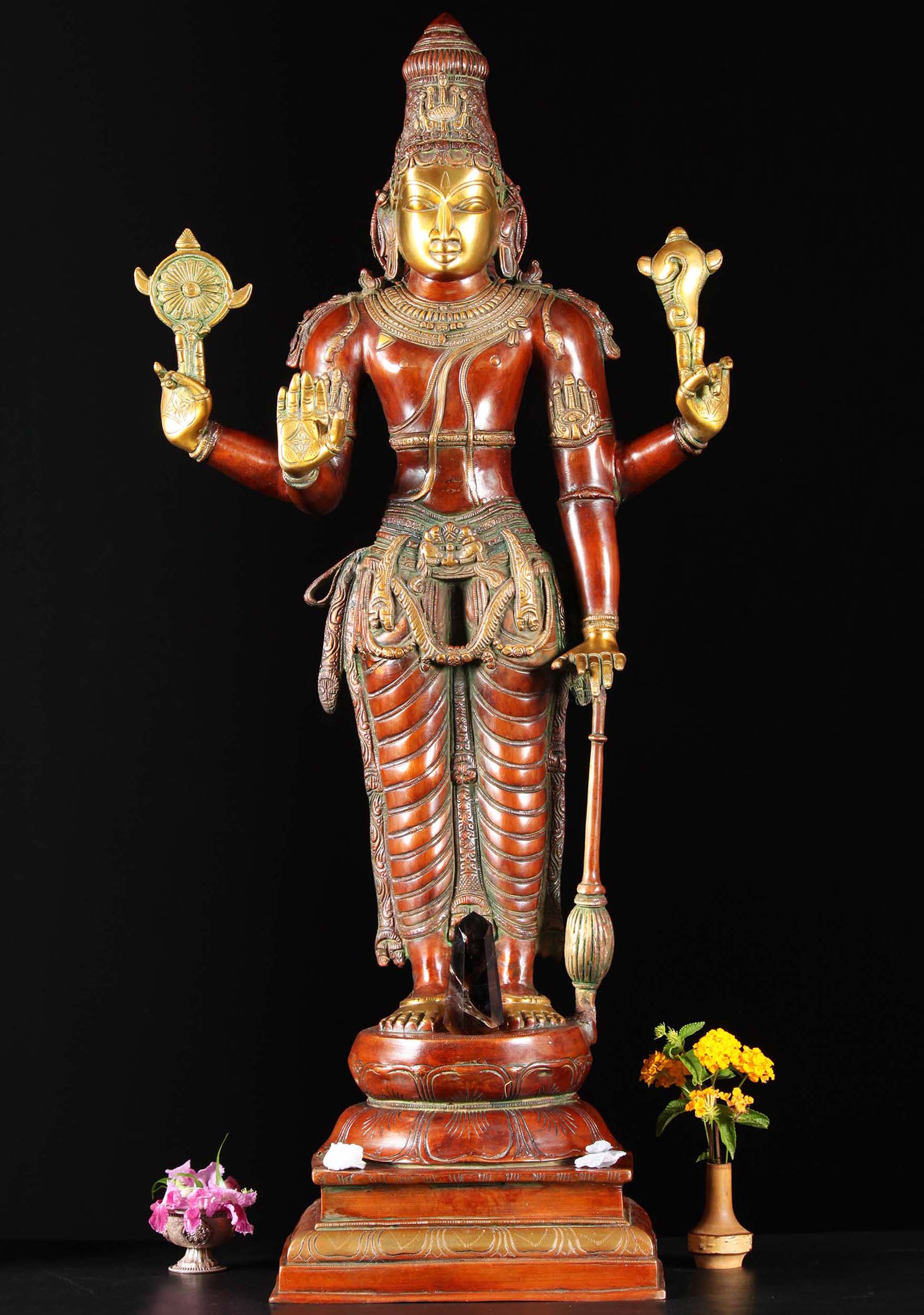 Sold Brass Standing Vishnu Statue Holding Club 37 89bs216 Hindu Gods Buddha Statues