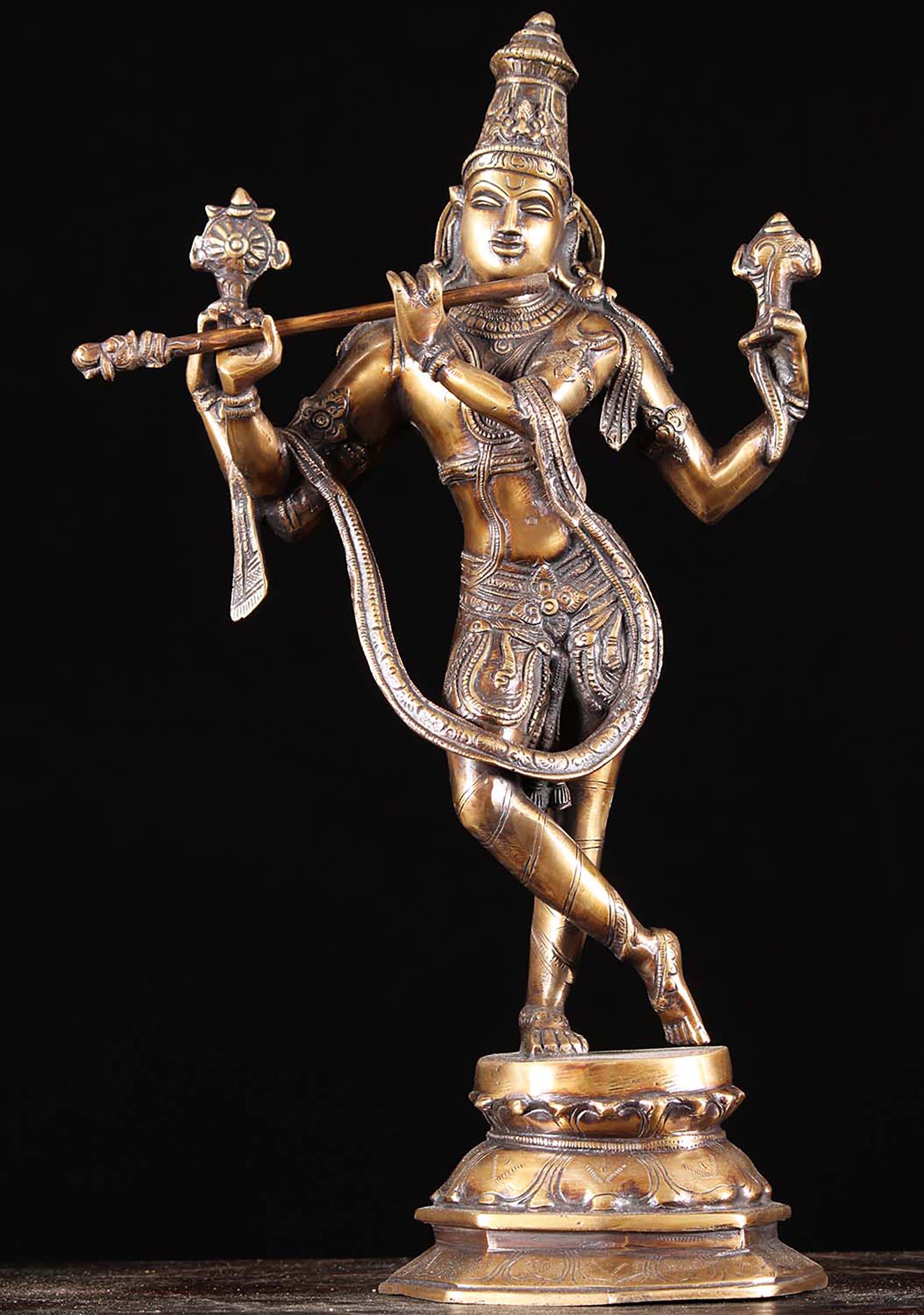 Brass Vishnu Krishna Venugopal Statue 18"