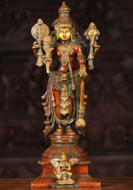 M&M - Idol Collections Lord Vishnu Standing Brass Statue / Maha Vishnu with  Holding Shankh and Chakara Idol