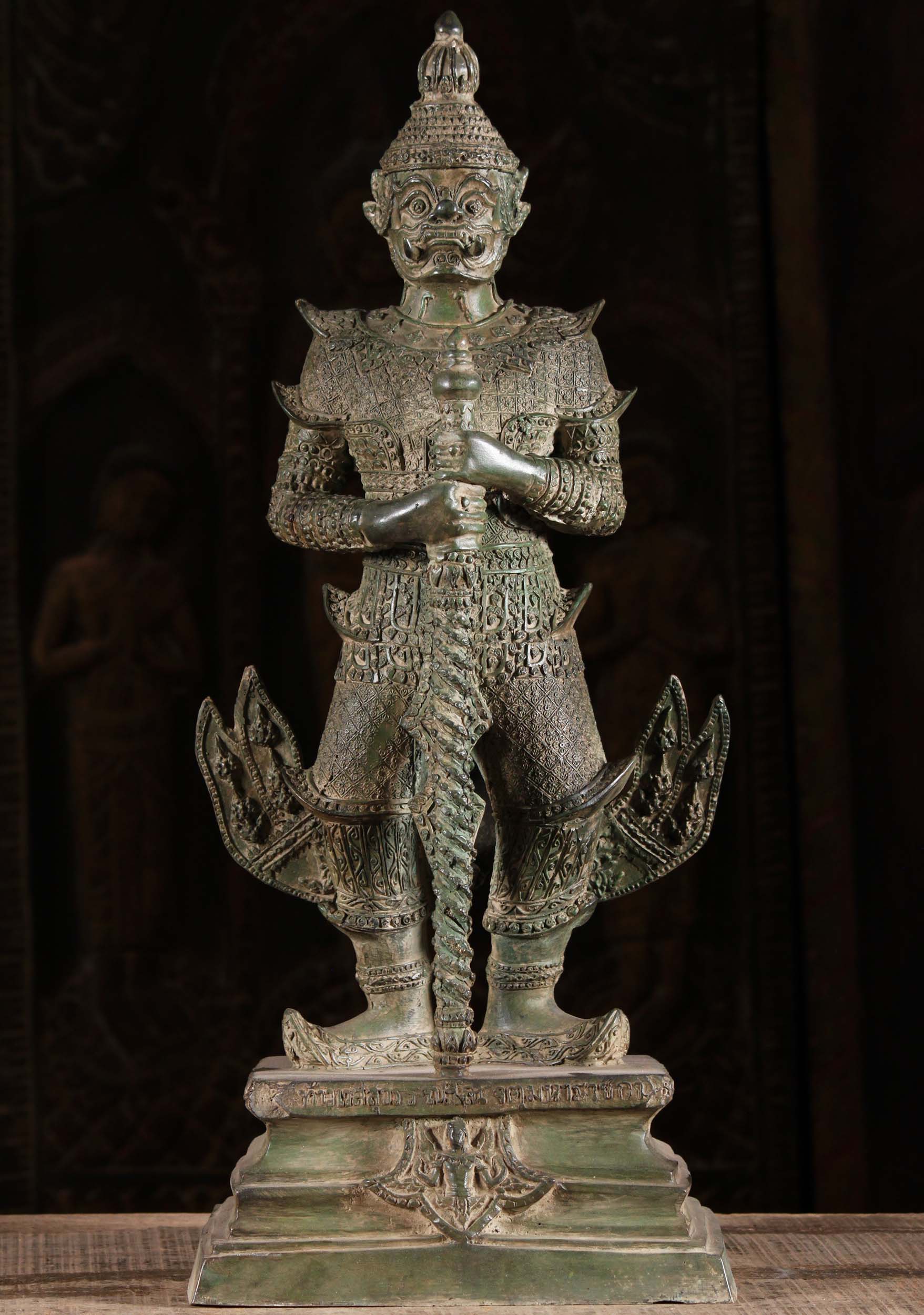 Brass Yaksha Sculpture Thai Temple Guard 23"