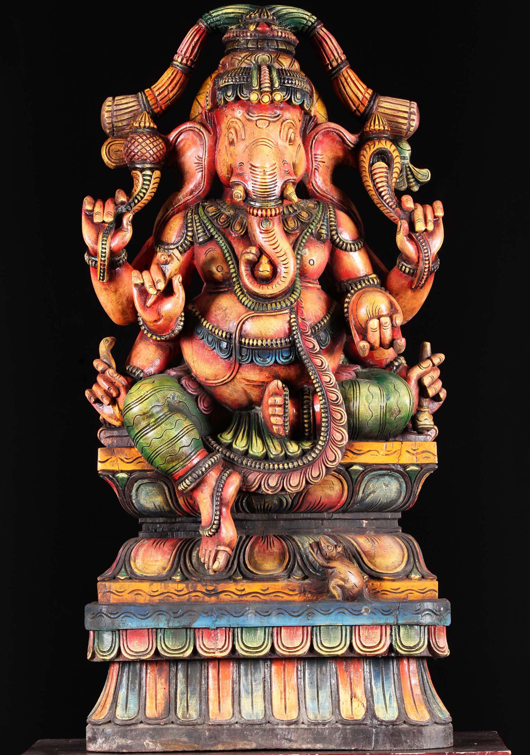 Wooden 6 Armed Ganesh Carving 36"