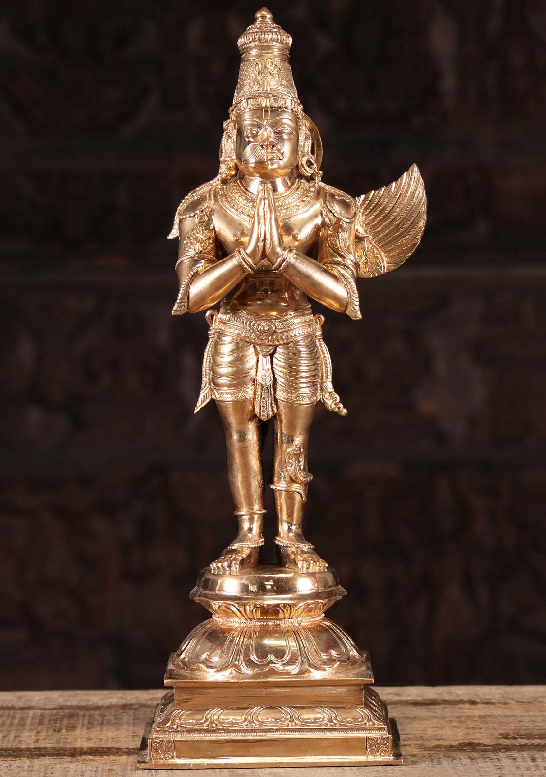 Polished Bronze Statue of Half Garuda Half Hanuman Joined Together as 1 in Anjali Mudra 18"