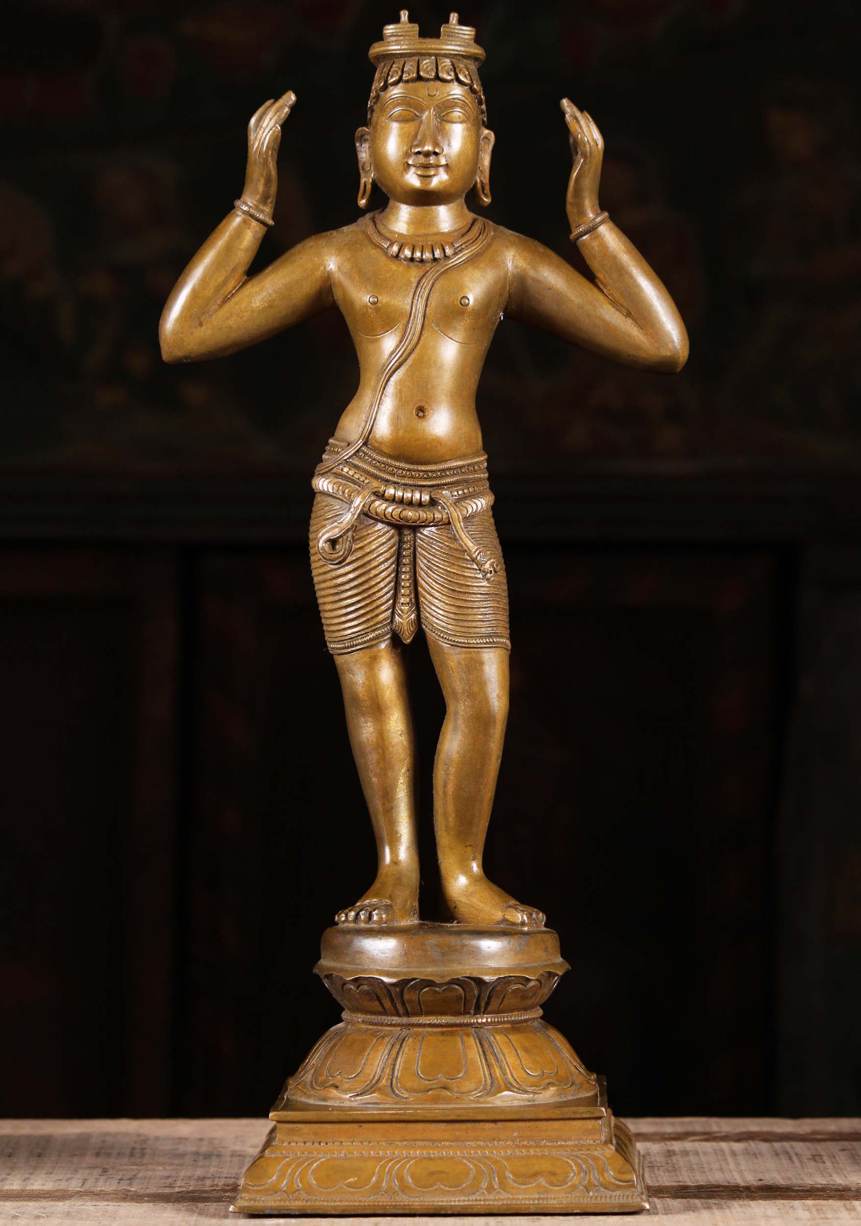 Bronze Bharat Carrying Rama's Sandals on Head 15"