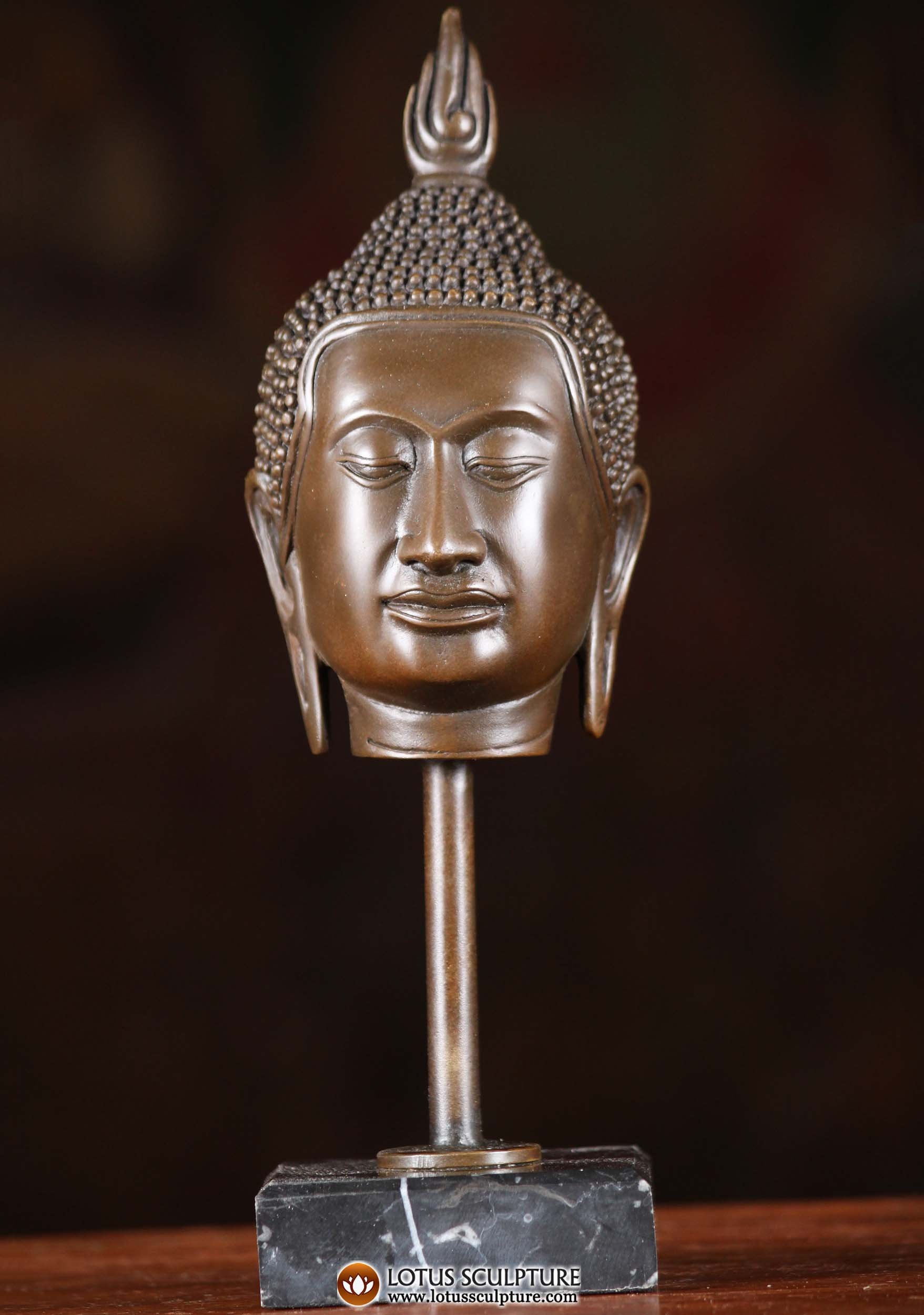 Bronze Buddha Head, Buddha Head Bust on Stand Perfect for a Home Altar 8"