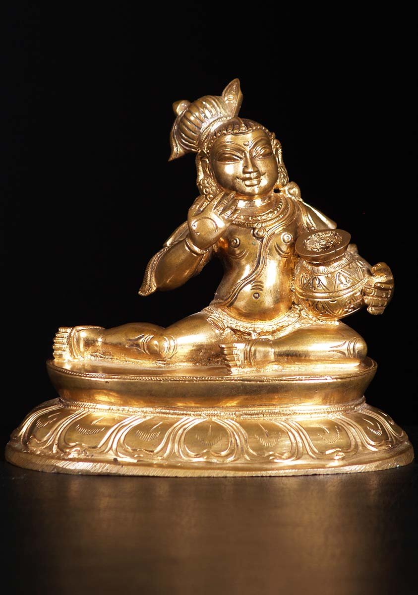 Bronze Butter Krishna Statue 6"