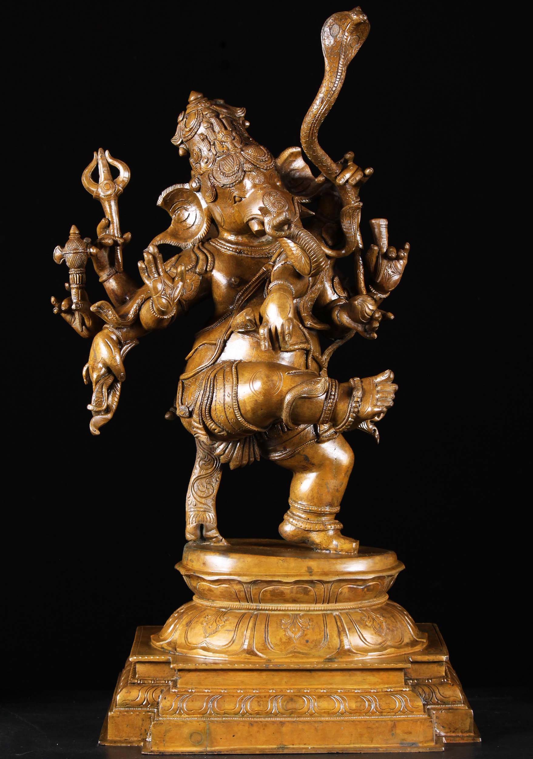 Bronze Dancing Ganesh with 8 Arms & Cobra 28"