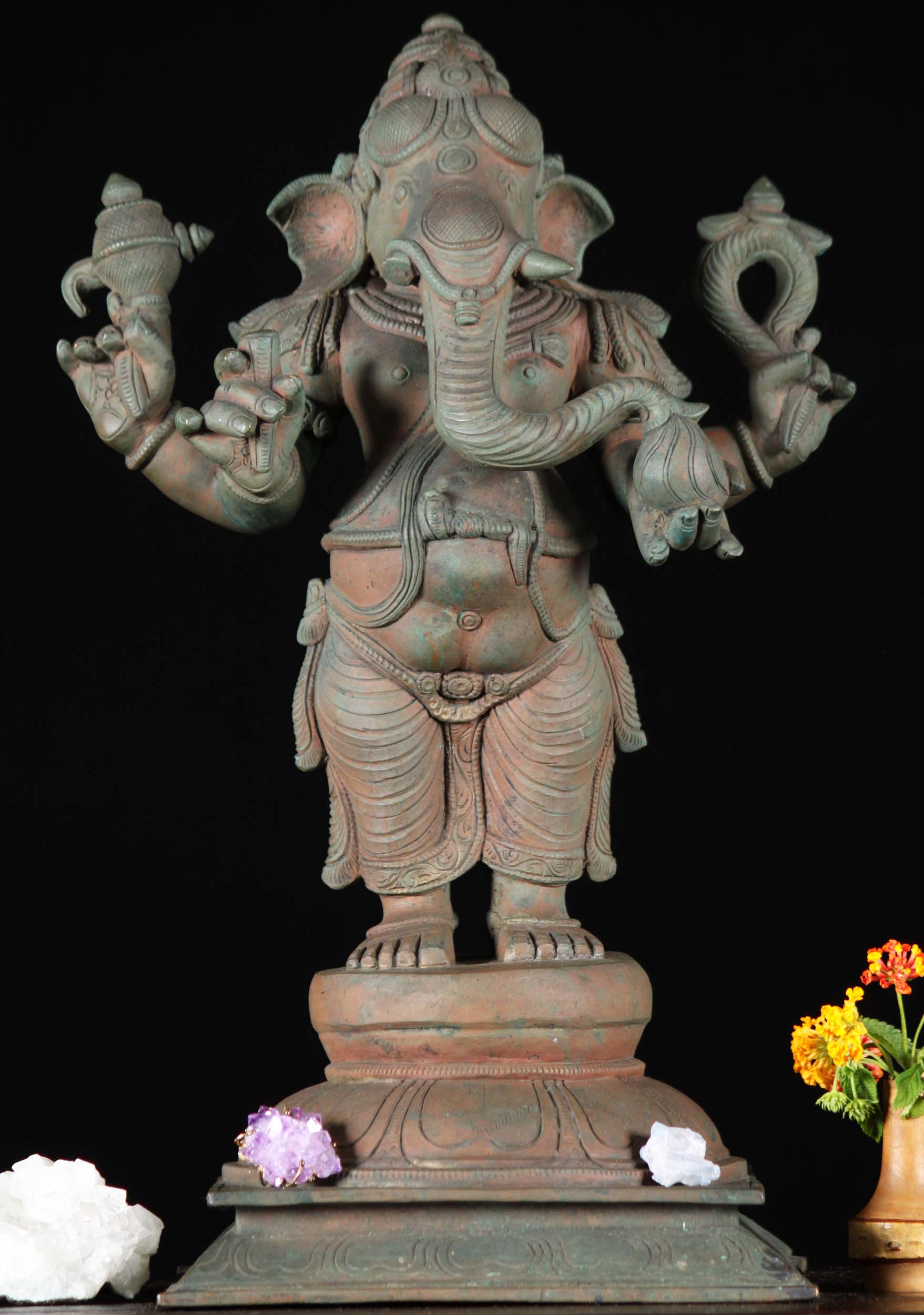 Bronze Antique Standing Ganesha Statue 19"