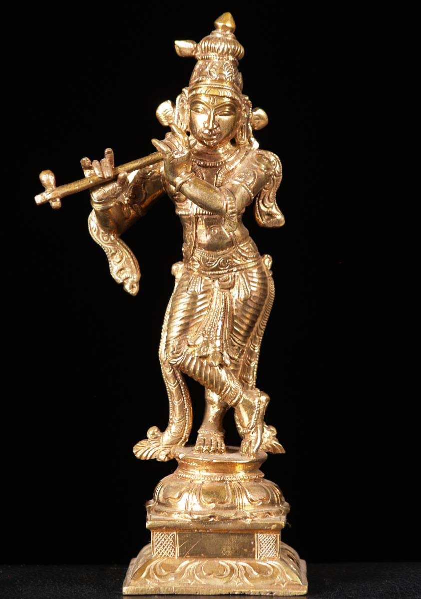 Bronze Golden Flute Krishna 9"