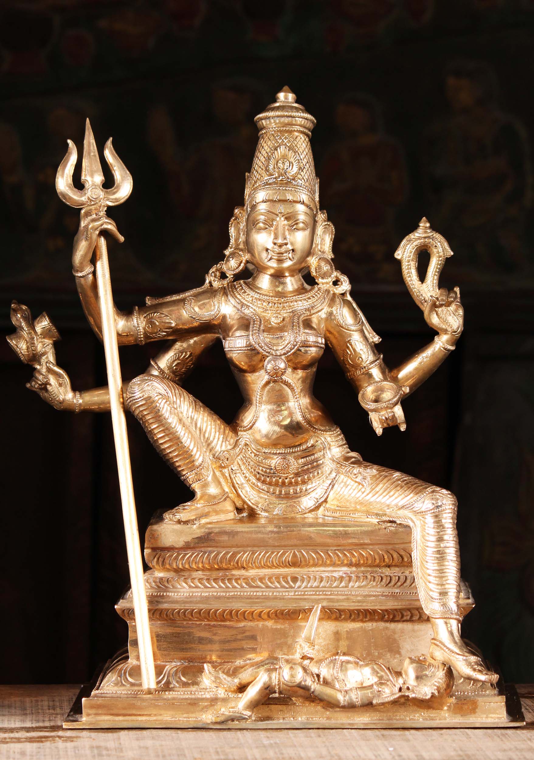 Bronze Kali Holding Large Trident Statue 16"