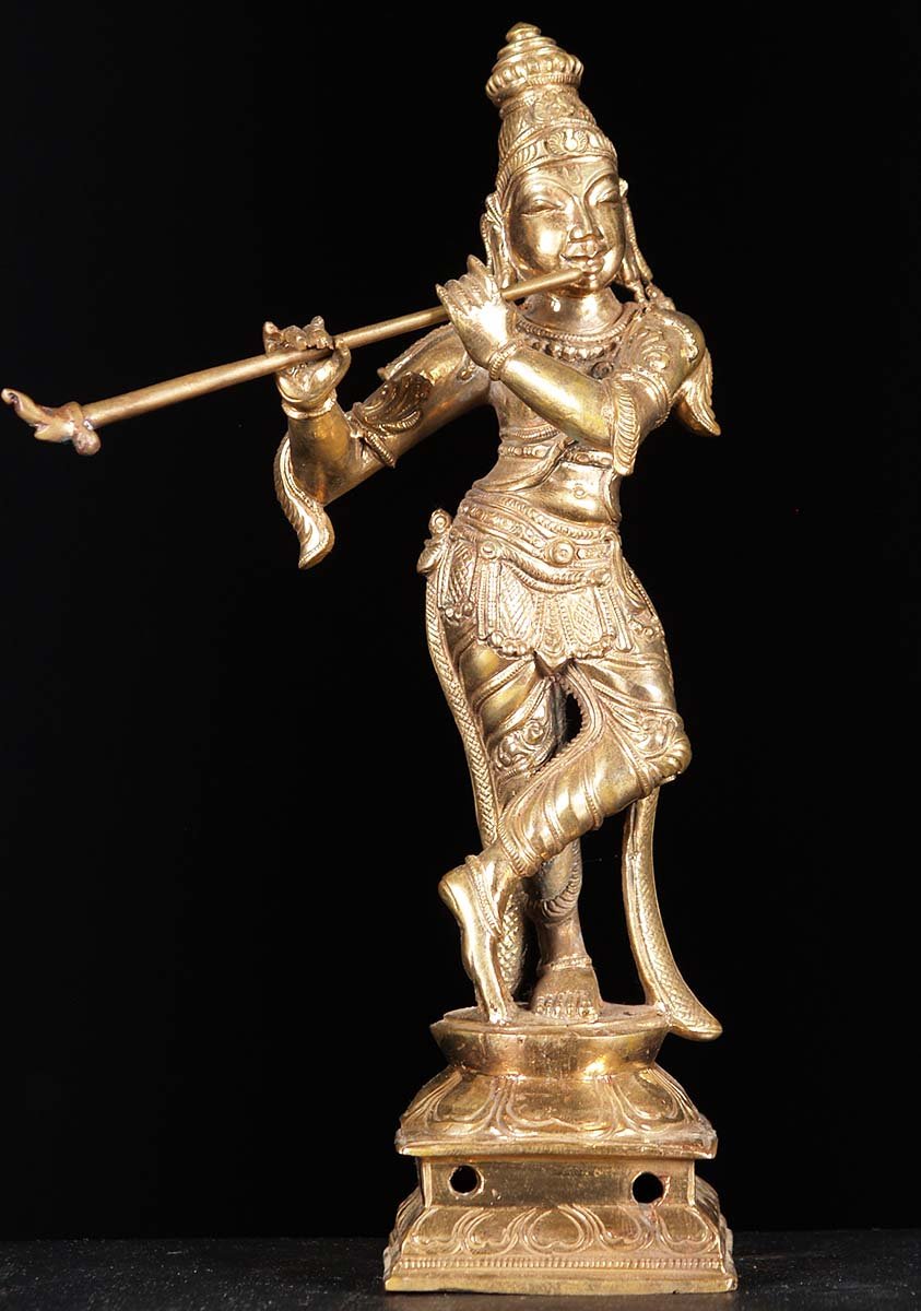 Bronze Golden Gopal Krishna Statue 9"