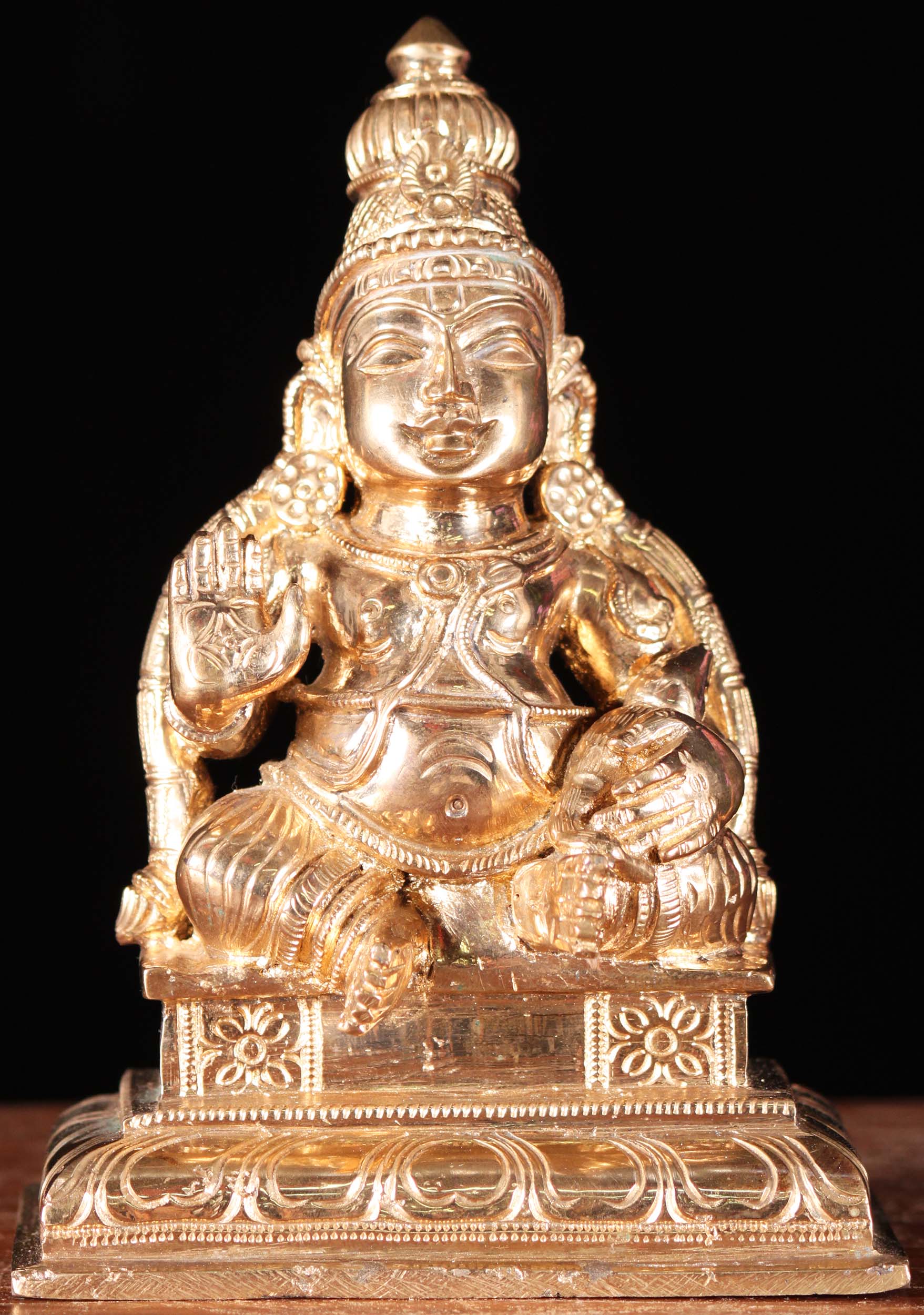 Polished Bronze Kubera Statue with Mongoose 6"