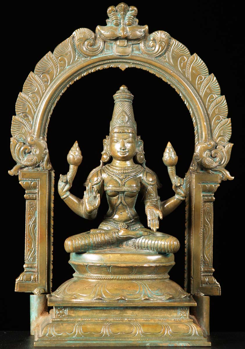 Bronze Lotus Lakshmi Statue 14"