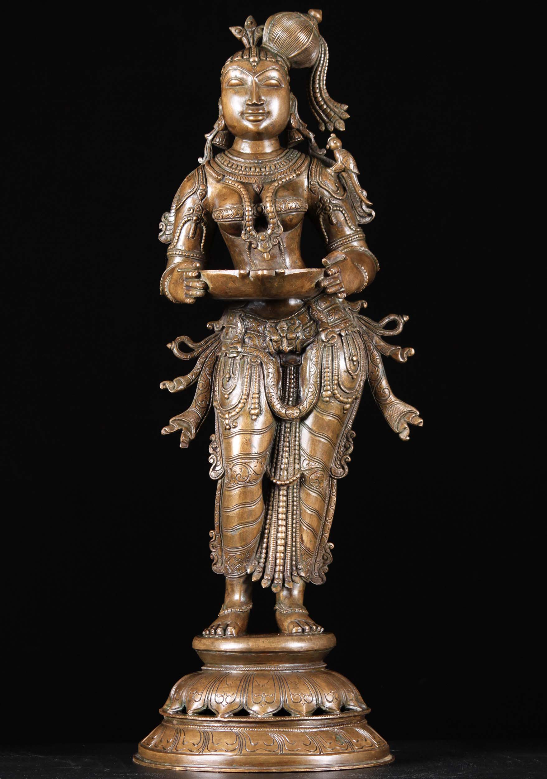 Bronze Deepa Lakshmi Statue Holding Deepam 31"