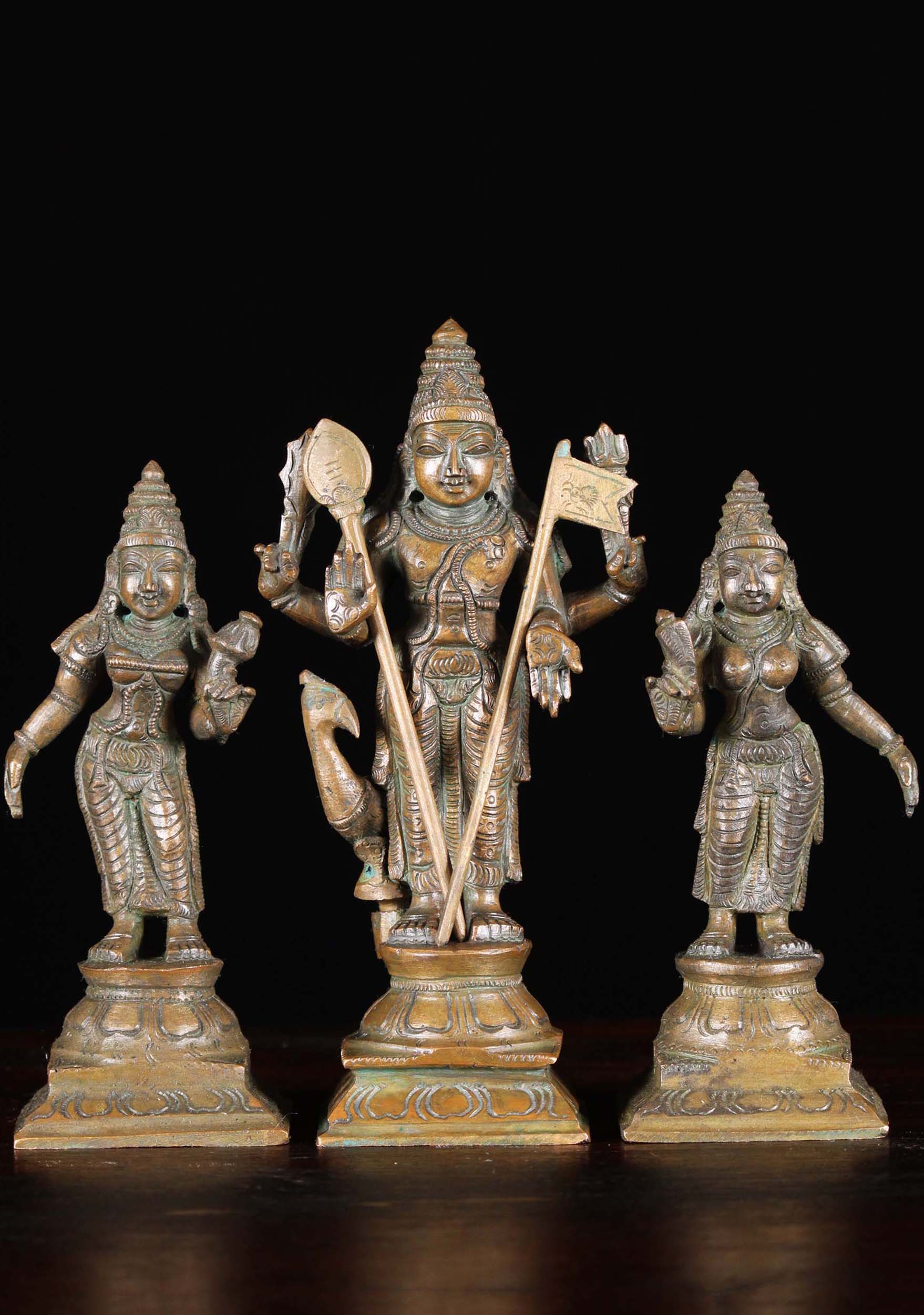 Bronze Murugan Set with Valli and Devasena 6"