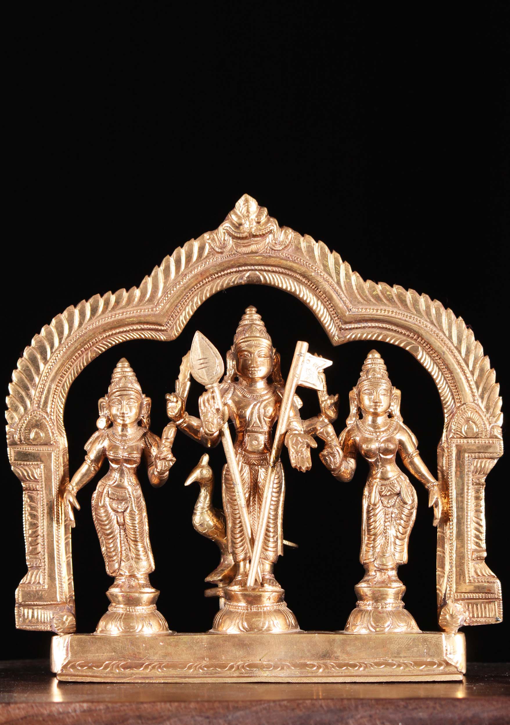 Bronze Murugan Statue with Valli & Devasena 7"