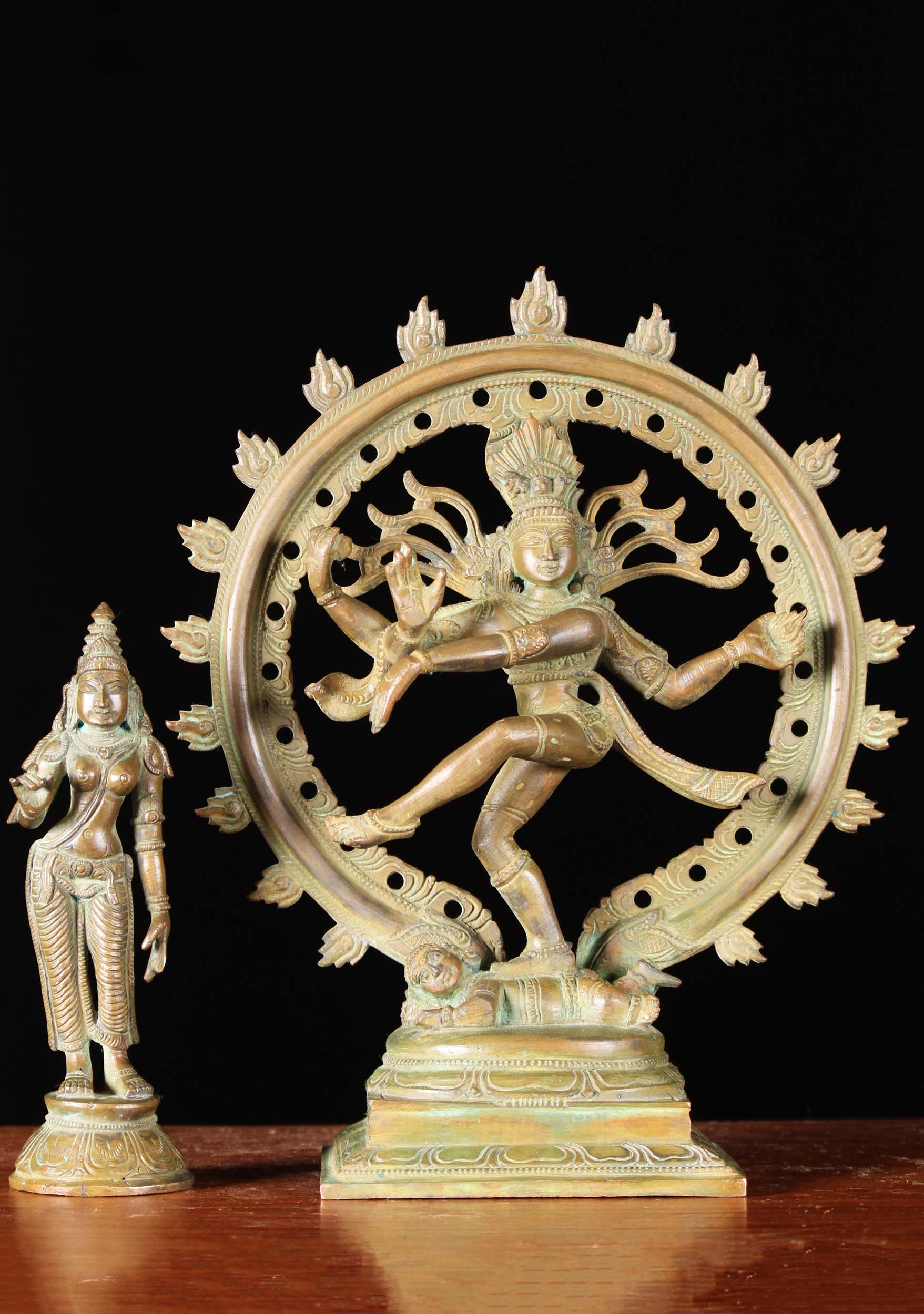 Bronze Nataraja & Parvati Set of 2 Statues 9"