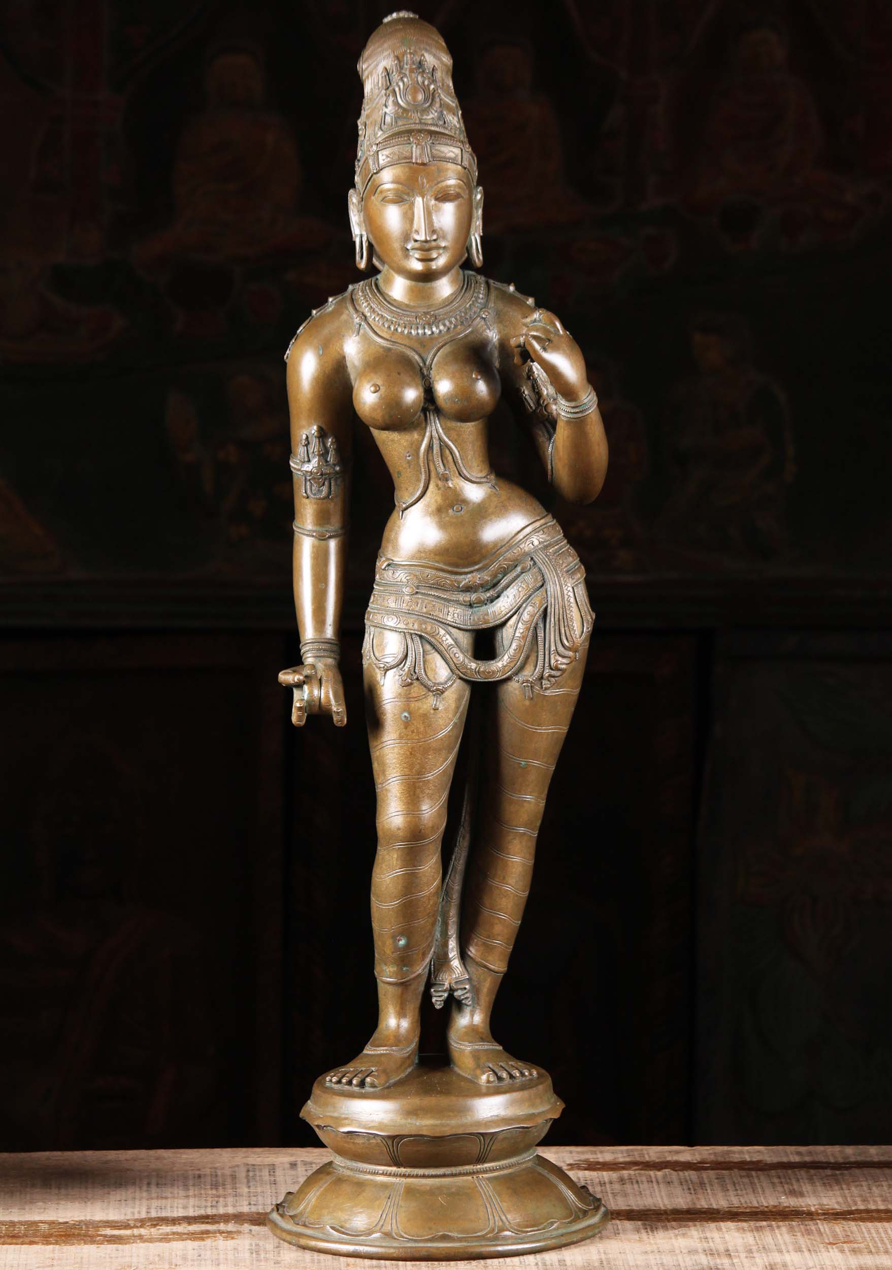 Bronze Standing Parvati Sculpture 29"