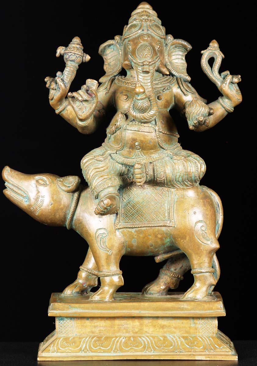 Bronze Rat Ganesh Sculpture 12"