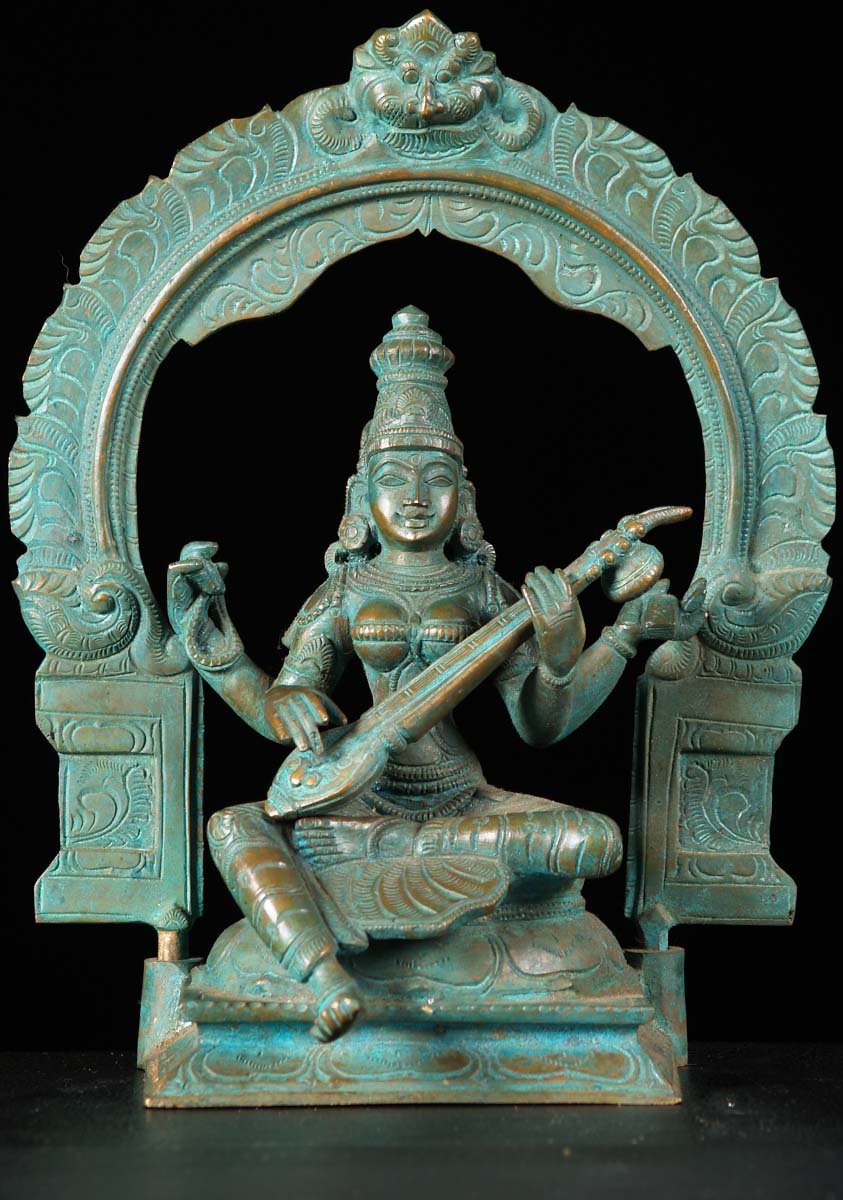 Bronze Saraswati Playing the Veena 11"