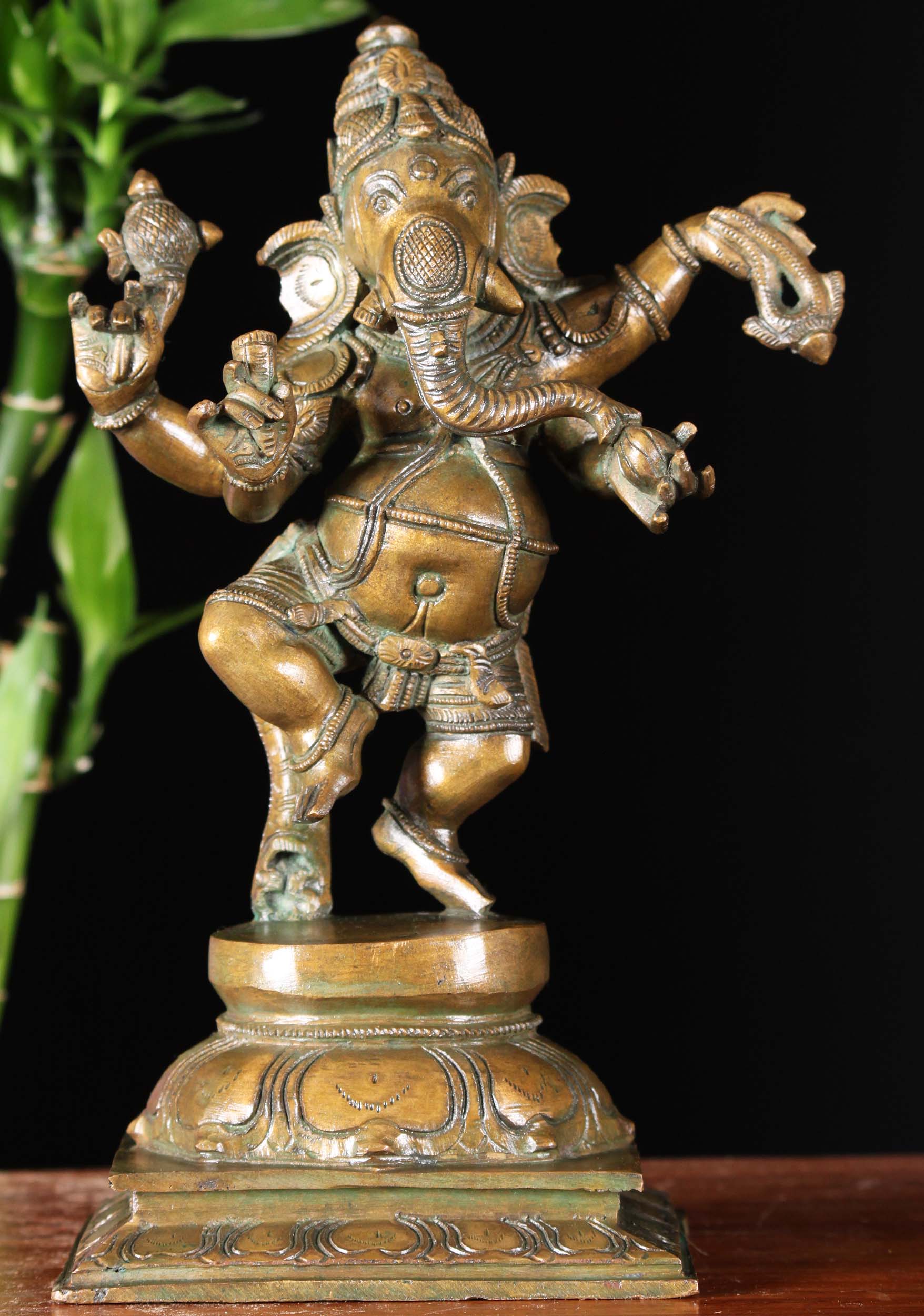 Bronze Small Dancing Ganapathi Statue 10"