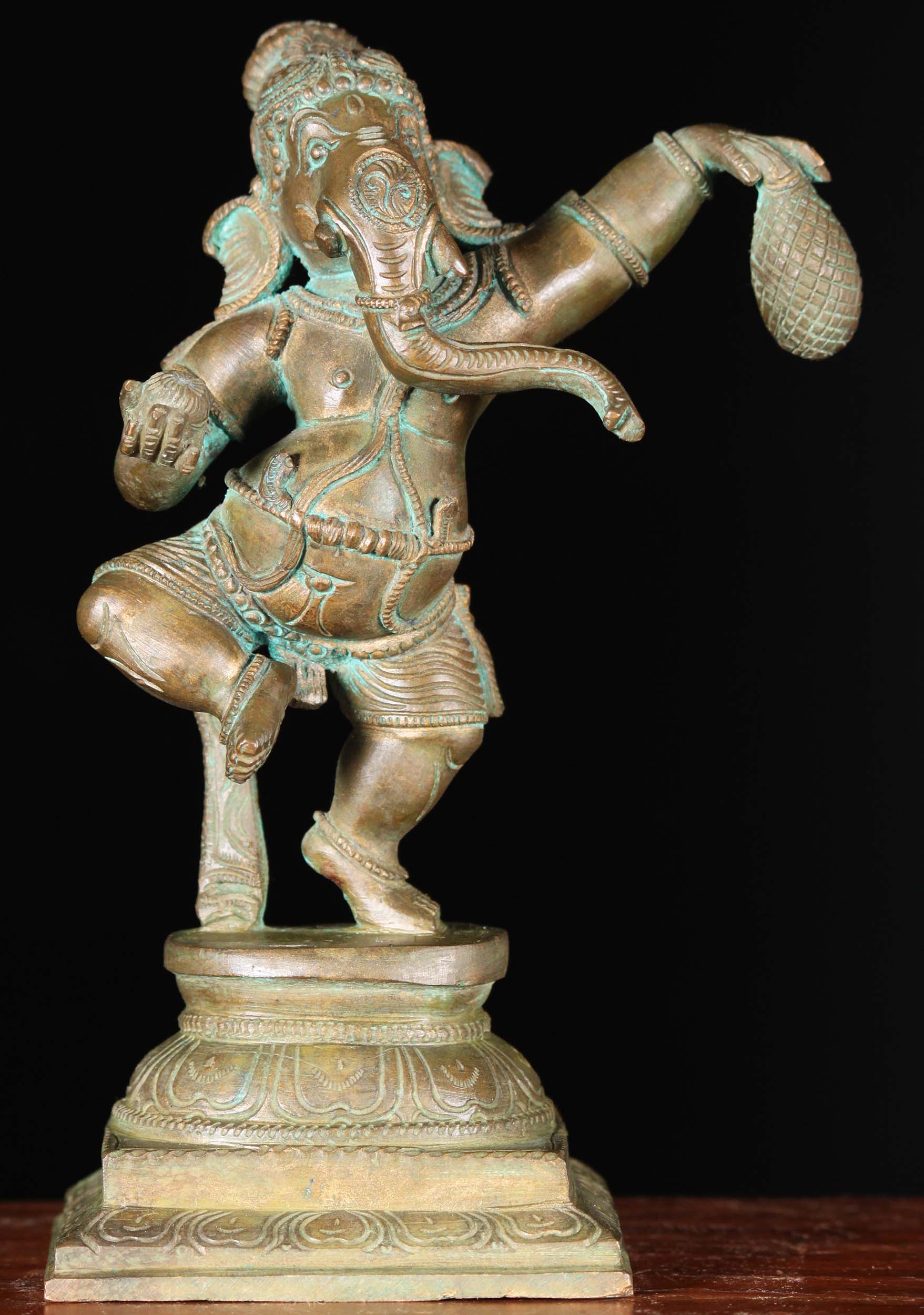 Bronze Small Ganesh Dancing With Bananas 8"