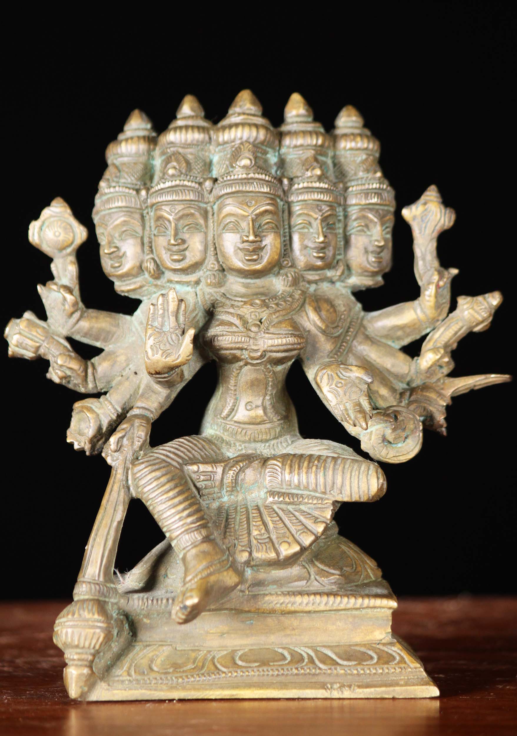 Bronze Gayatri Statue with 5 Faces & 10 Hands 5"