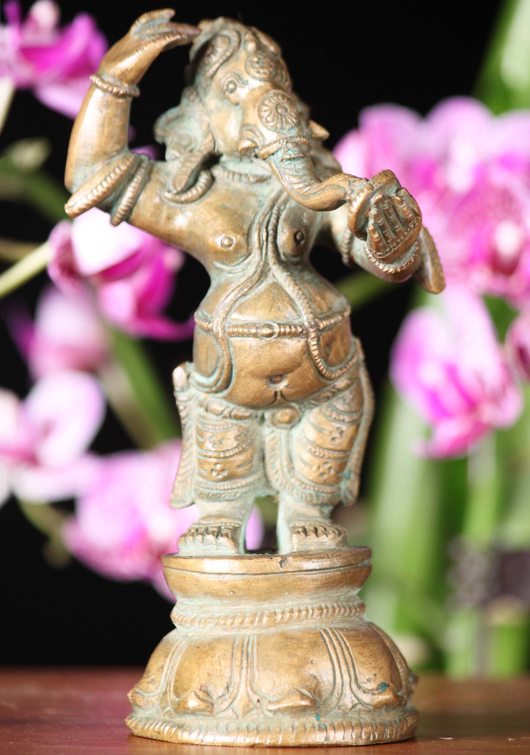 Bronze Small Mirror Ganesh Statue 5"