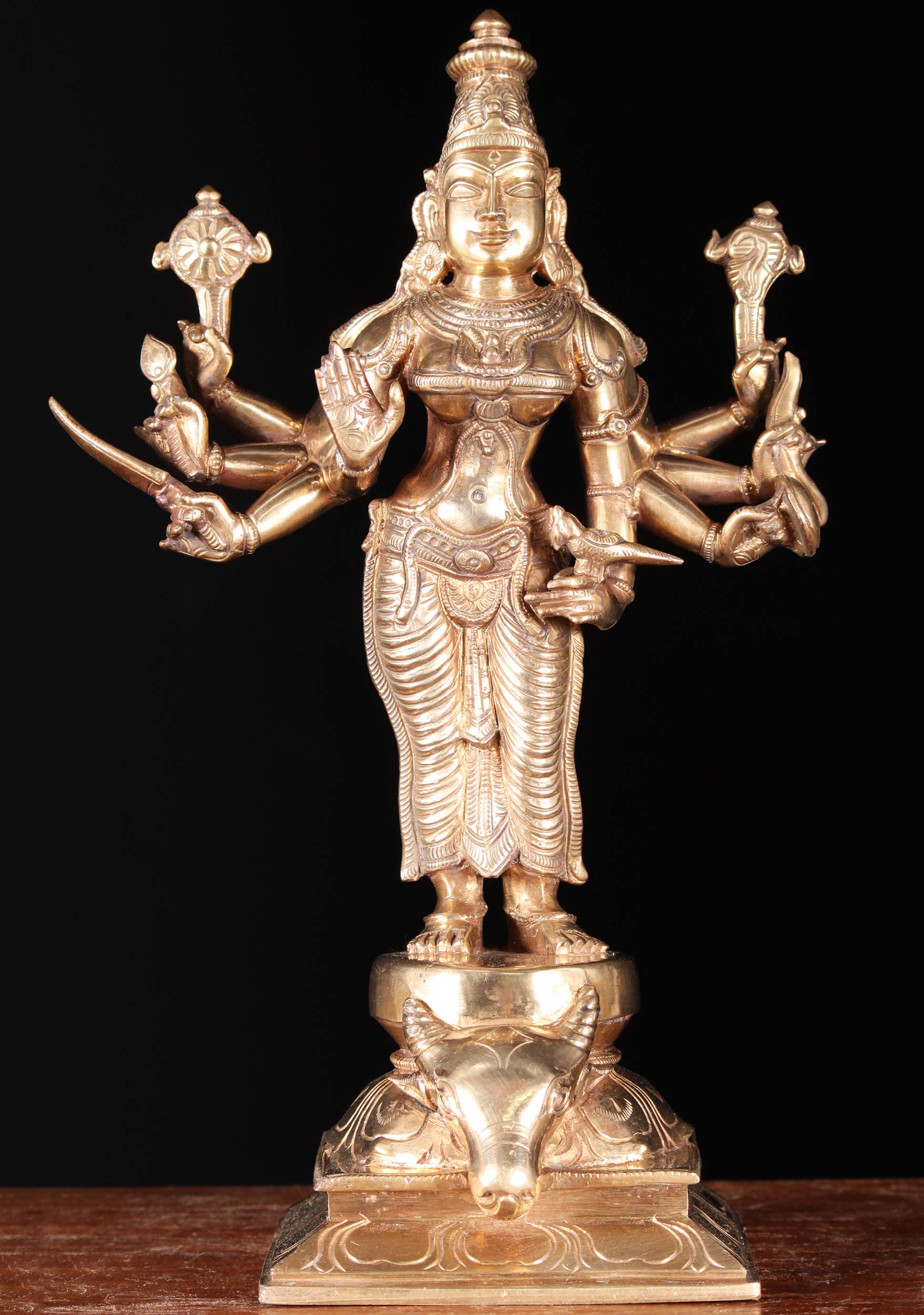 Bronze Standing Durga Statue with 8 Hands 12"