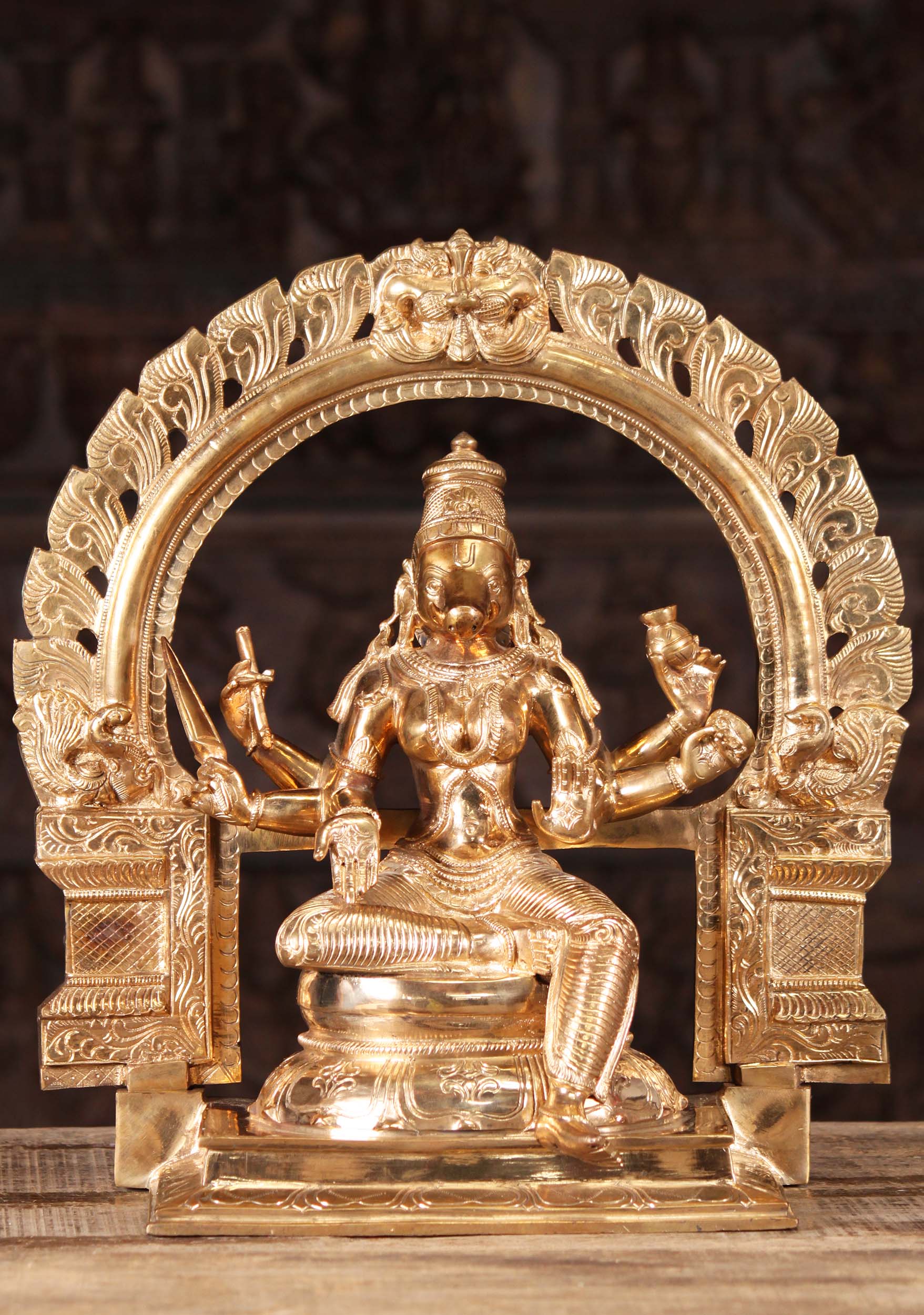 Bronze Varahi Devi Statue With Arch 17"