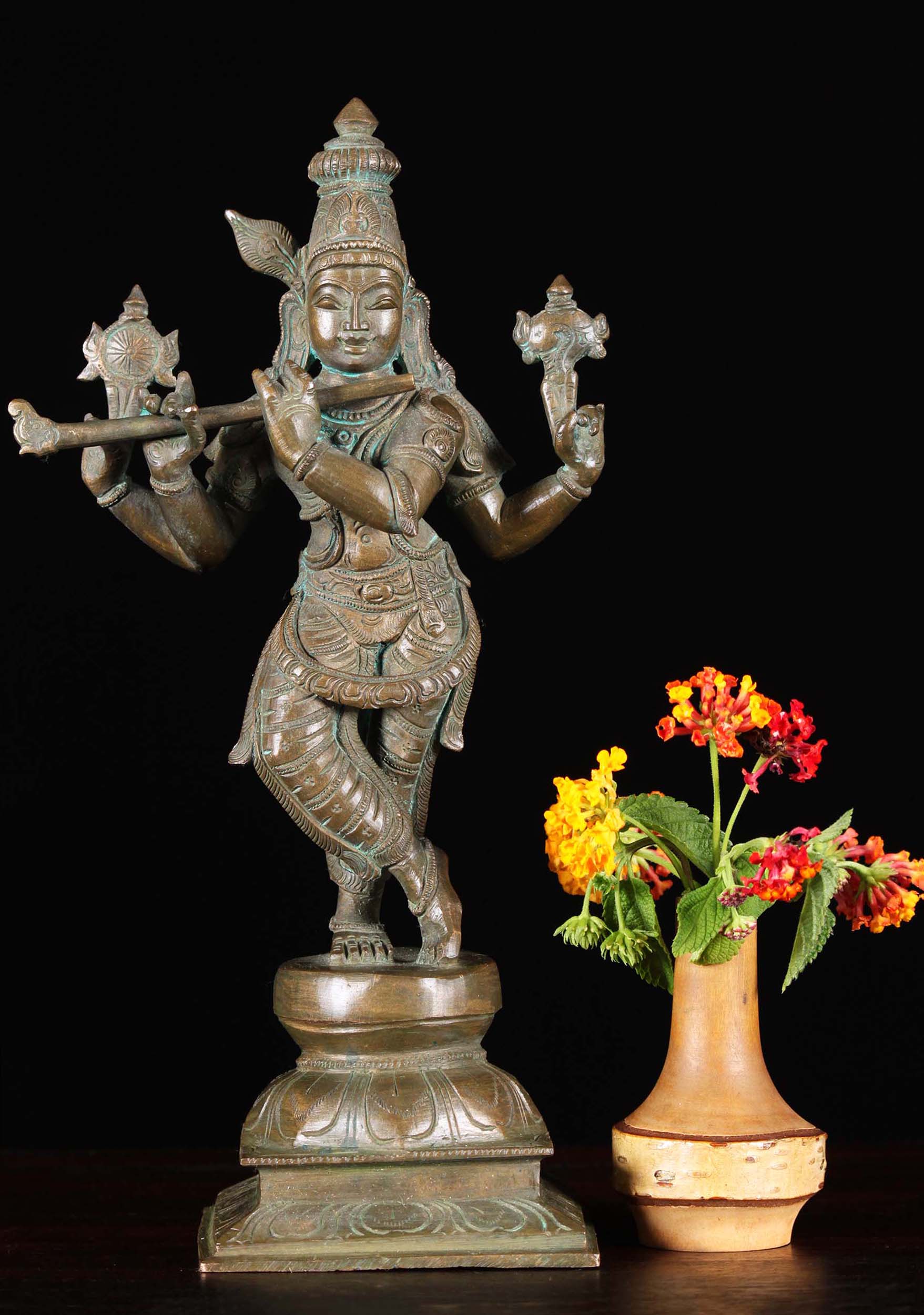 Bronze Krishna & Vishnu as Venugopal Statue 10"