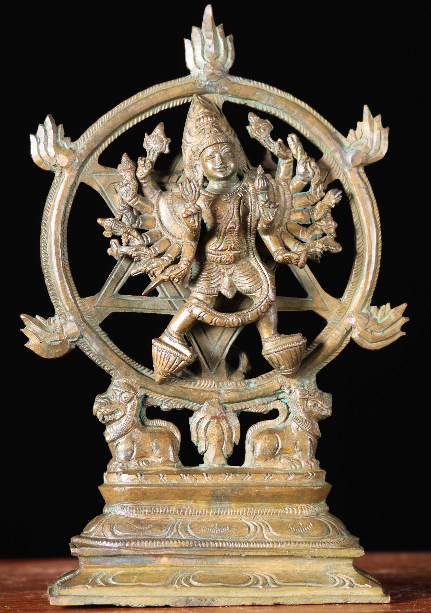 Bronze Vishnu Narasimha Sudarsana Statue 7"