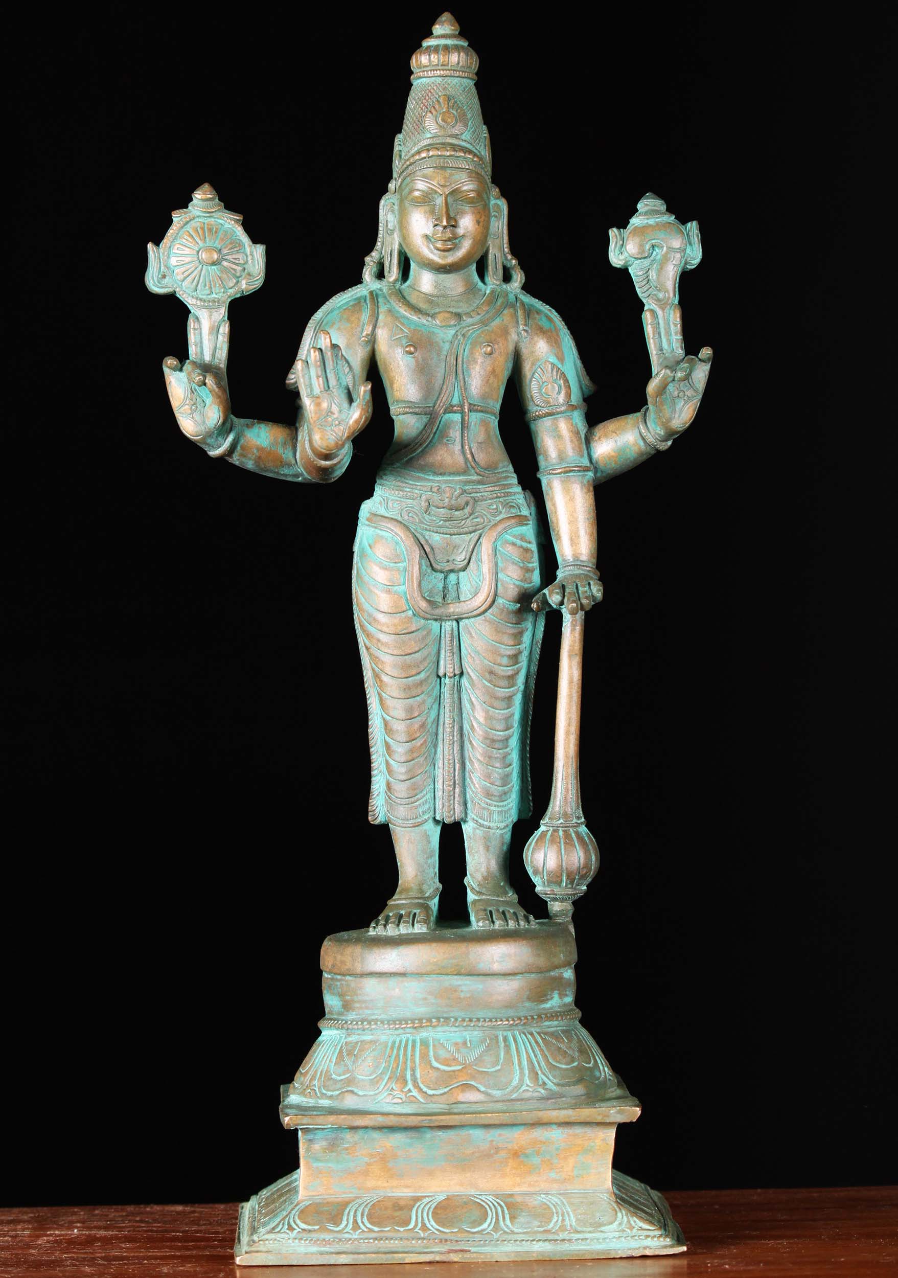 Bronze Vishnu Statue Holding Club 14"