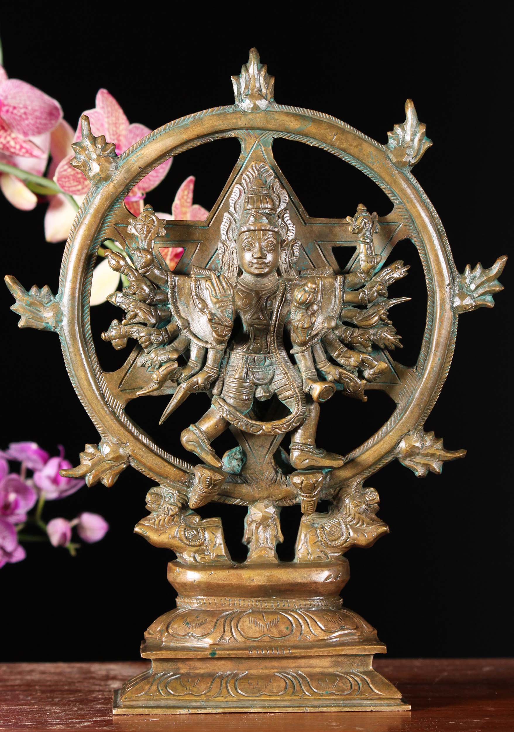 Bronze Vishnu Narasimha Chakratalwar Statue 11"