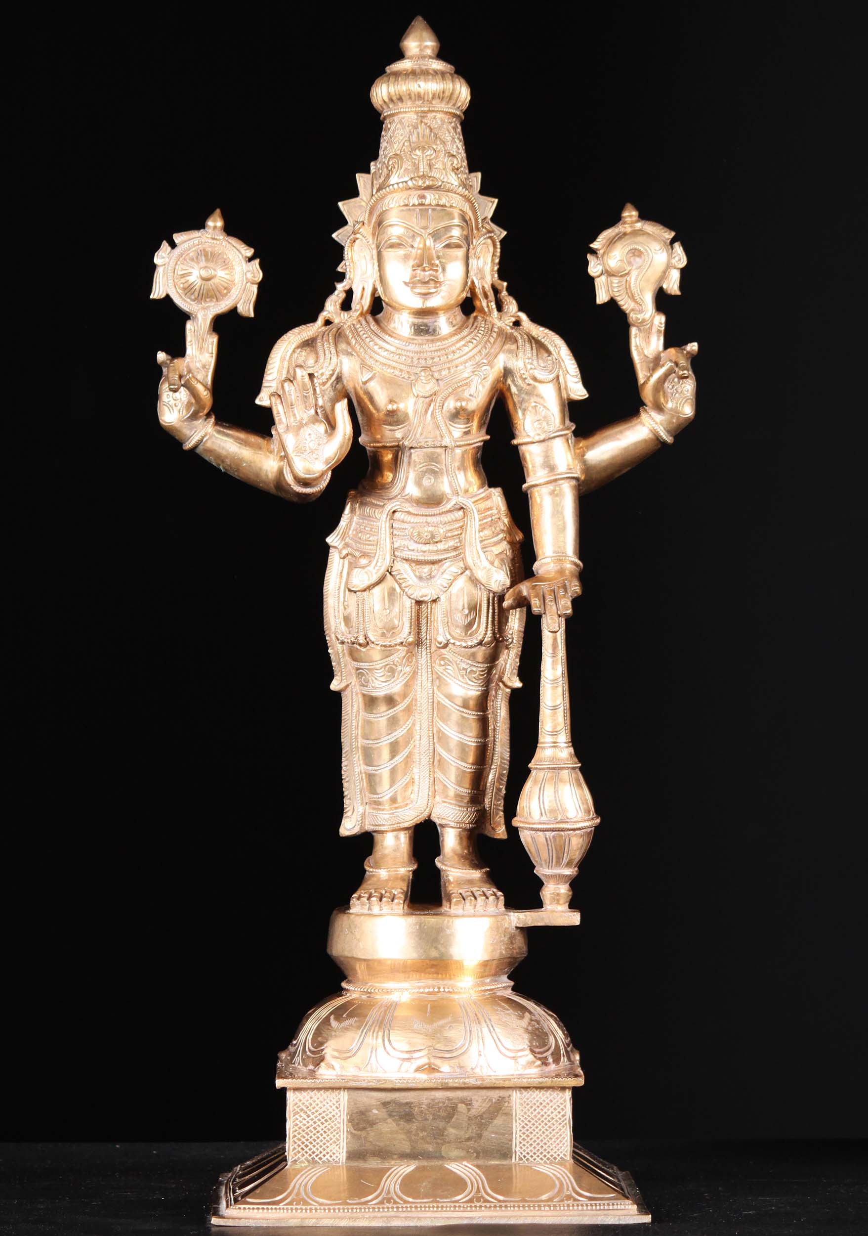 Bronze Standing Vishnu Statue Holding Club 24"